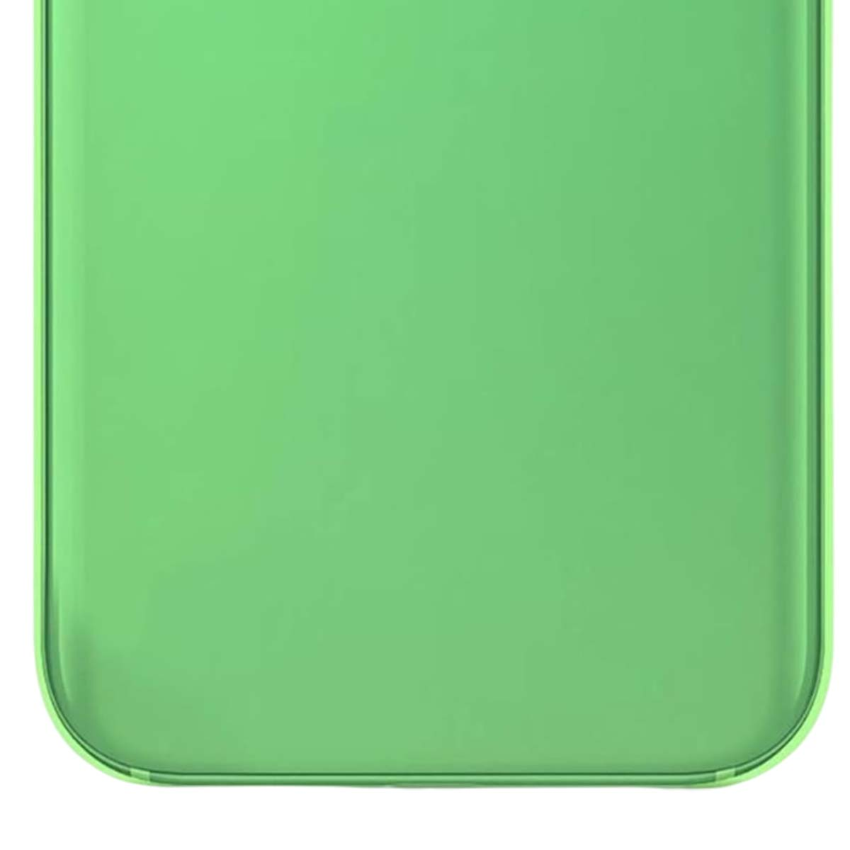 Primo piano di una custodia per telefono verde e traslucida con angoli arrotondati.