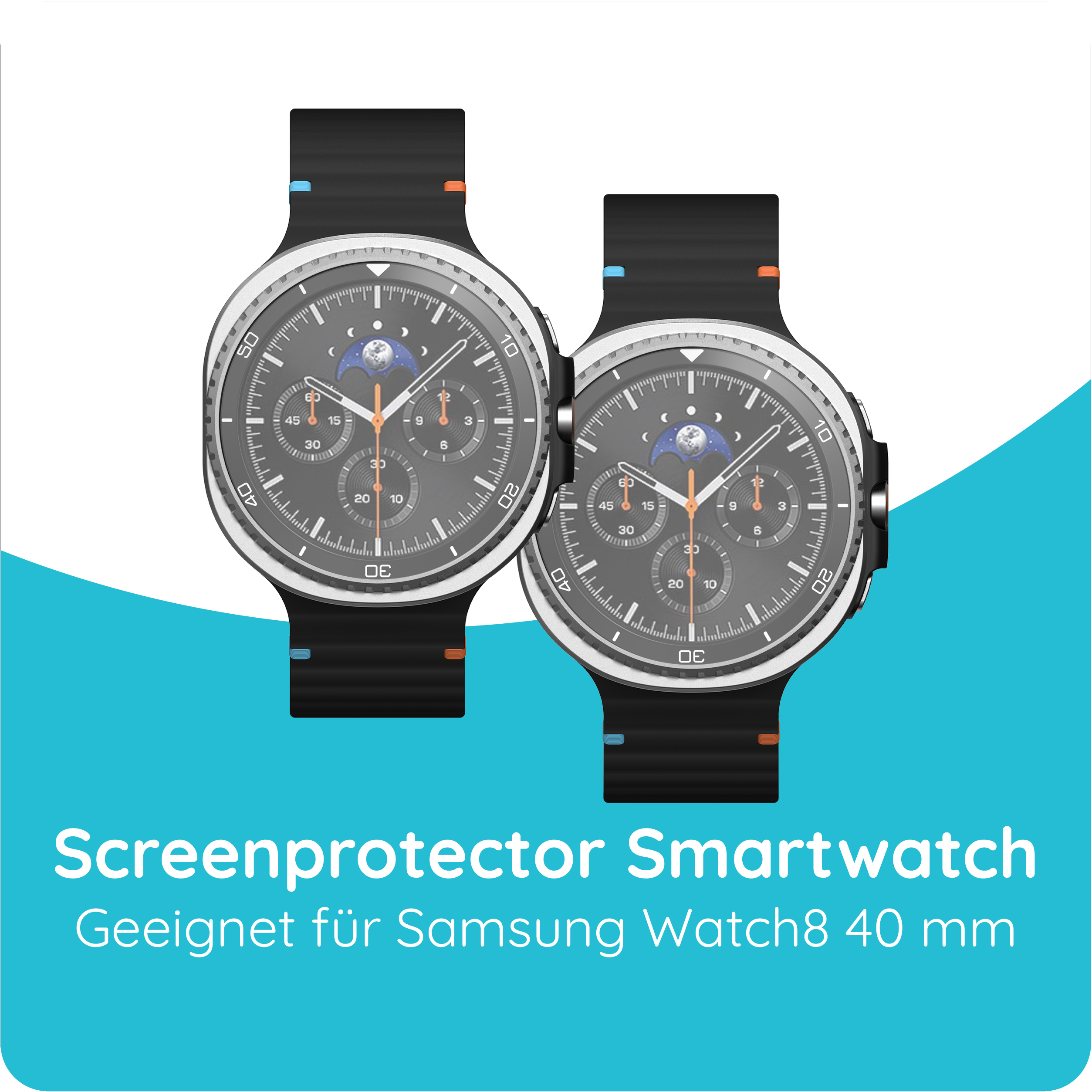 Zwei schwarze Smartwatches mit Mondphasenanzeige auf dem Zifferblatt.