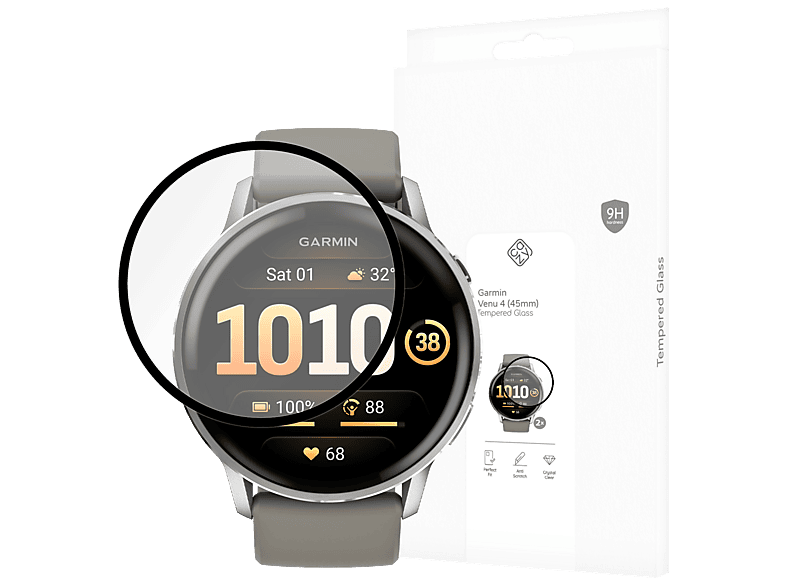 CAZY Schutzglass - Displayschutz Tempered Glass 2 Stück, Displayschutzfolie, Garmin, Venu 4 (45mm), Transparant