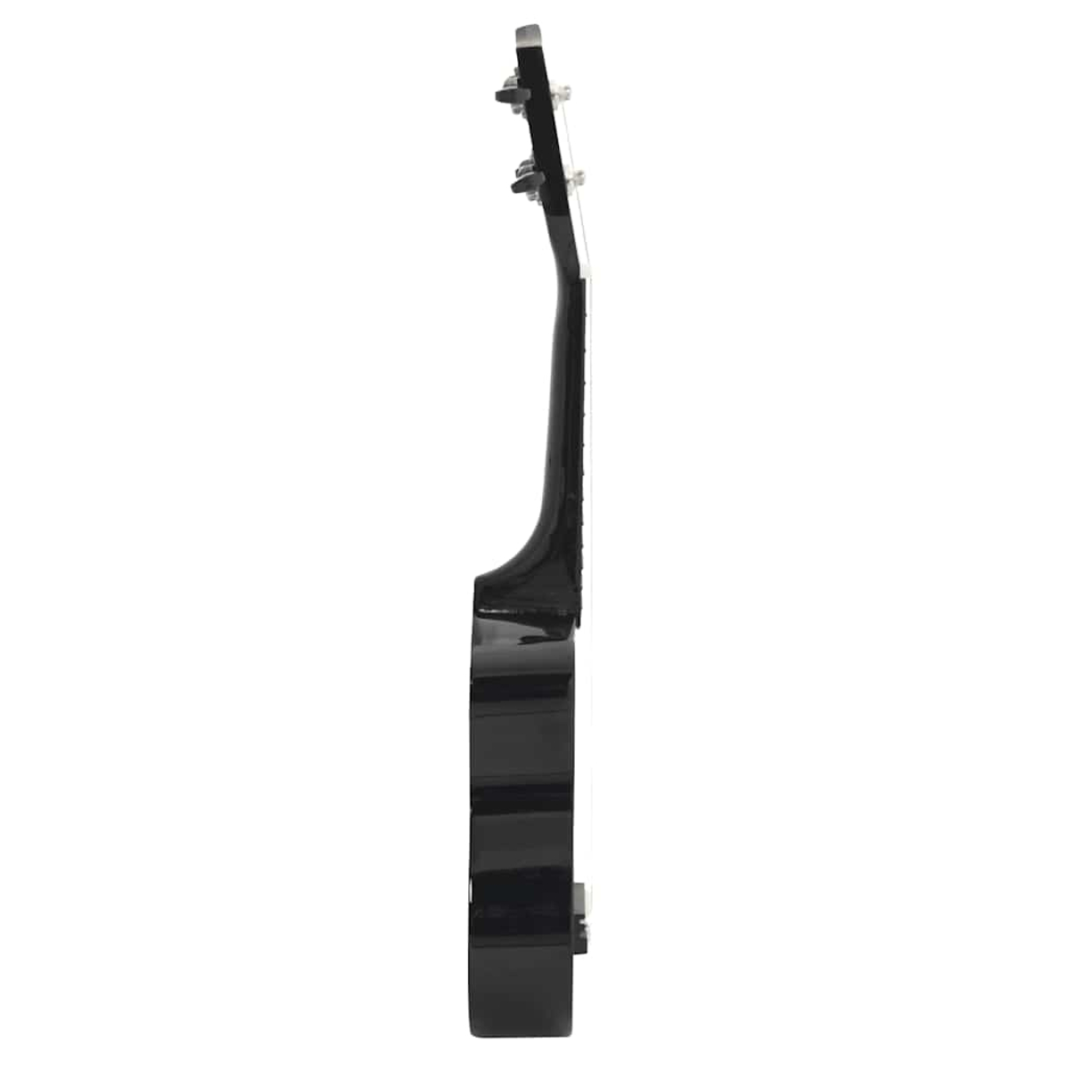 Schwarzes Ukulele-Profil auf weißem Hintergrund.