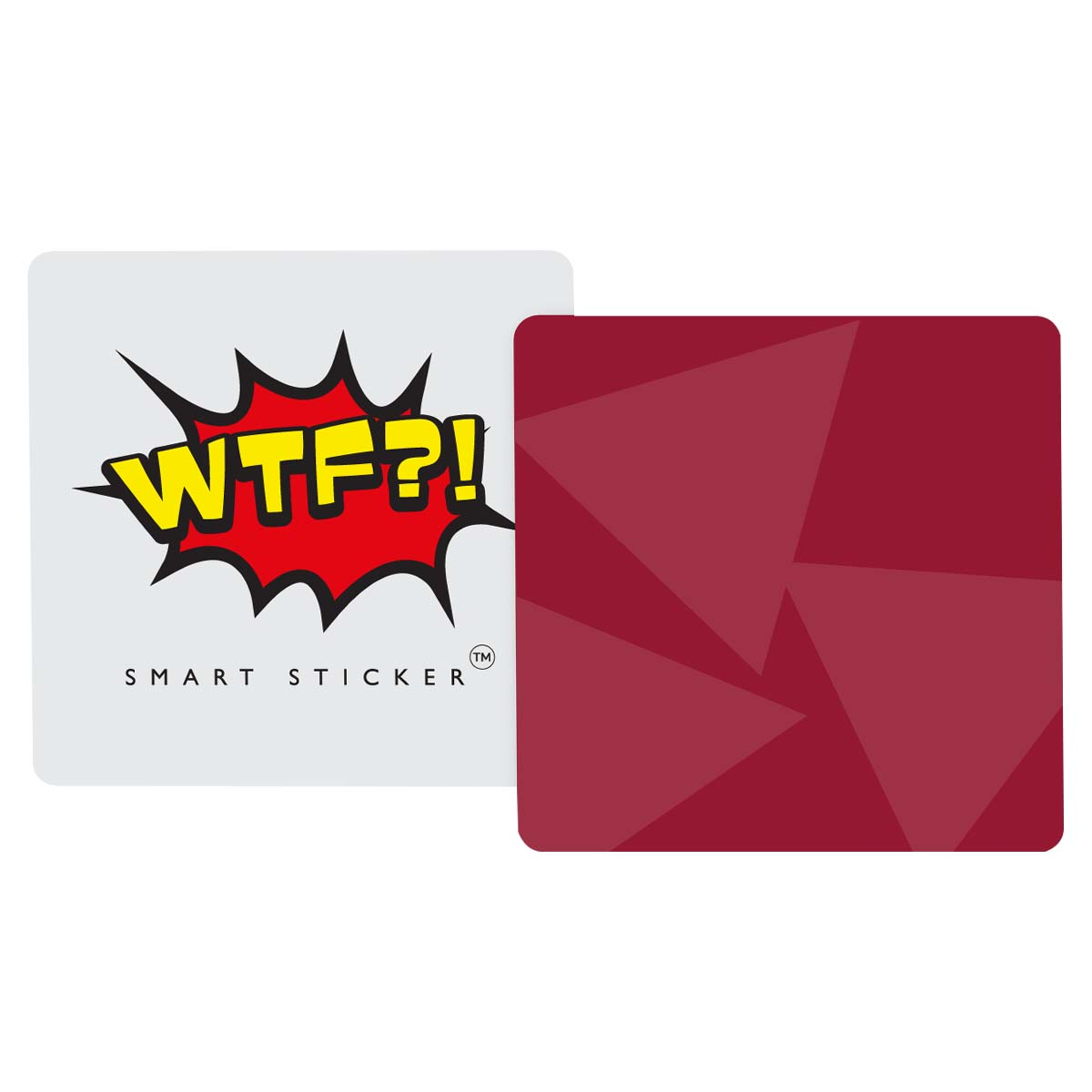 Adesivo WTF?! con design a fumetto rosso.
