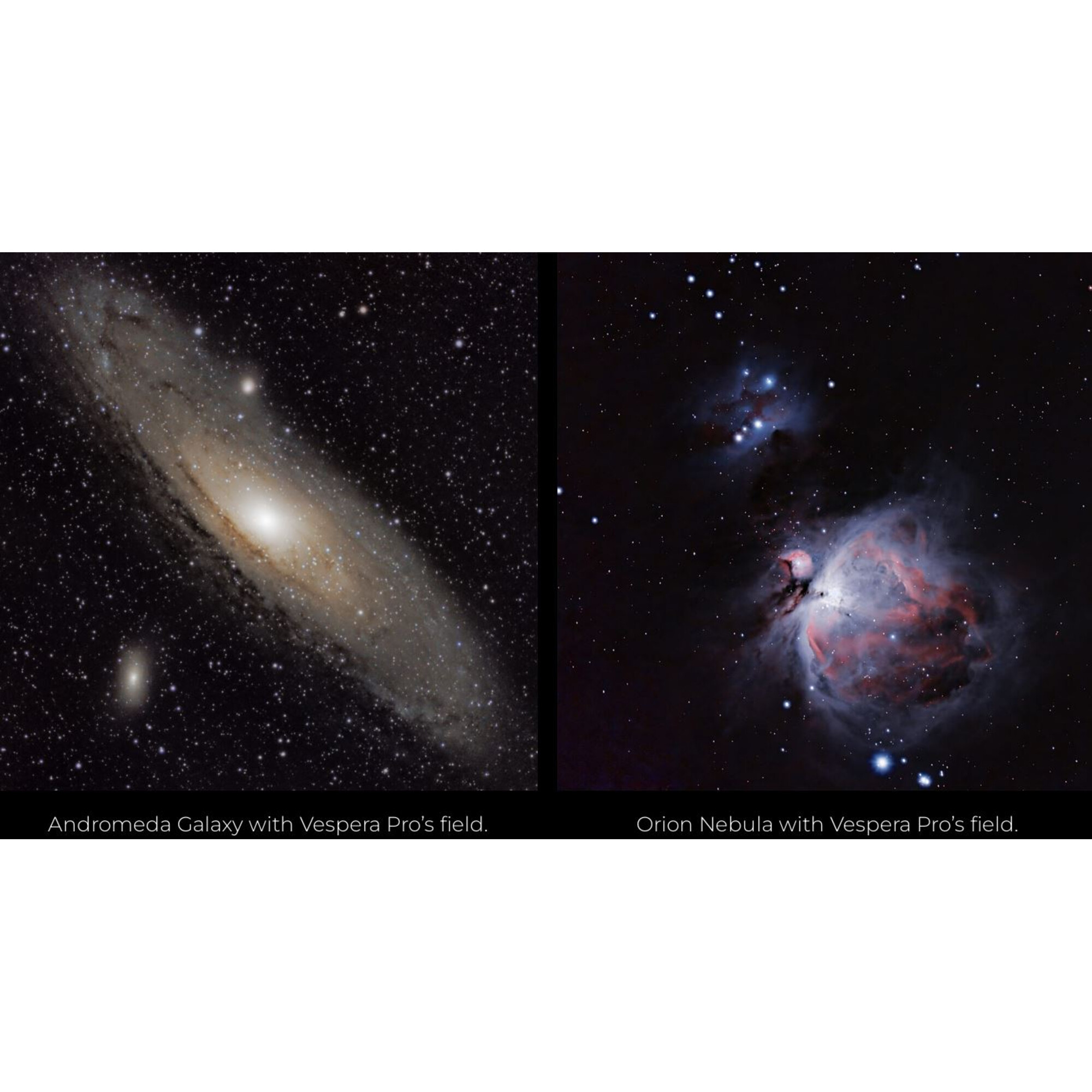 Andromeda-Galaxie und Orionnebel im Weltraum.