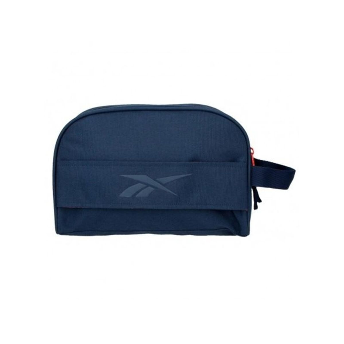 Dunkelblaue Kulturtasche mit Reebok-Logo und rotem Reißverschlussgriff.