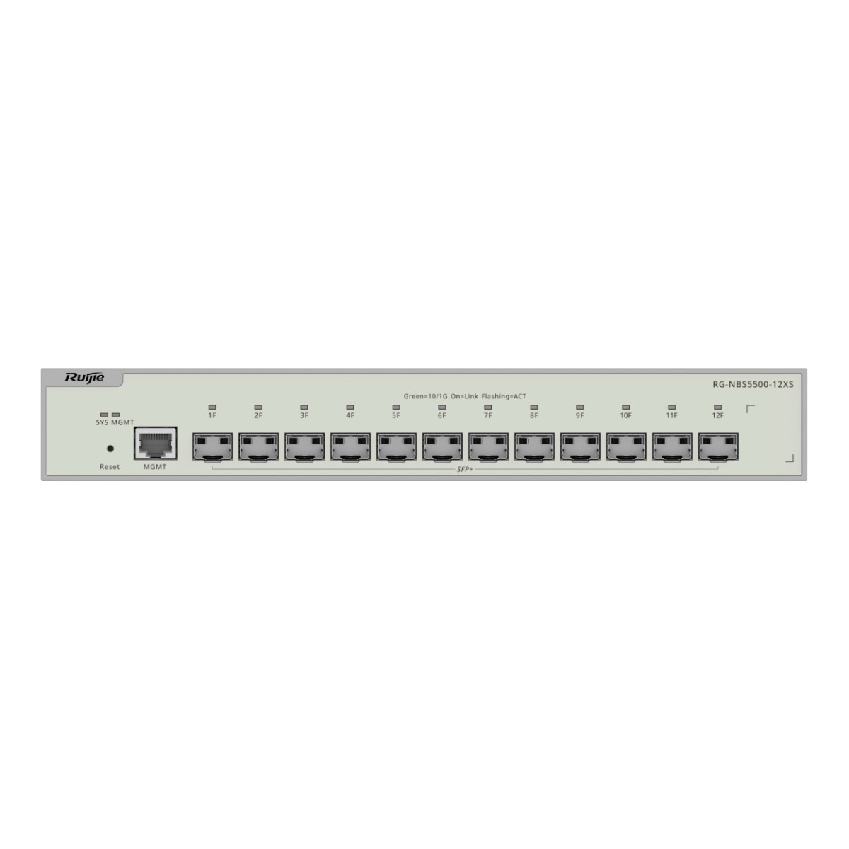 Un switch de red Ruijie RG-NBS5500-12XS con 12 puertos.