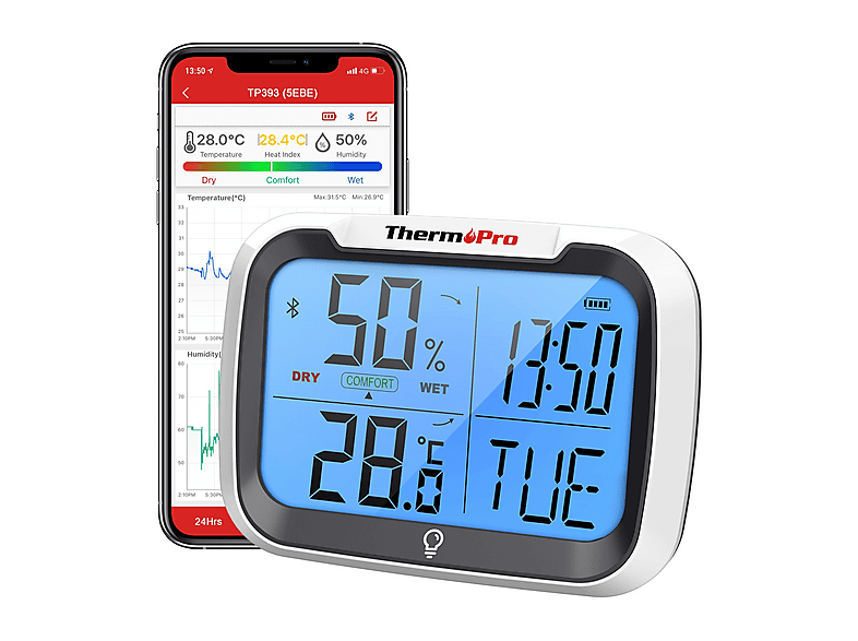 THERMOPRO TP393B 7" Wi-Fi İç ve Dış Mekan Sıcaklık Nem Basınç Ölçer Geniş Ekranlı Termometre