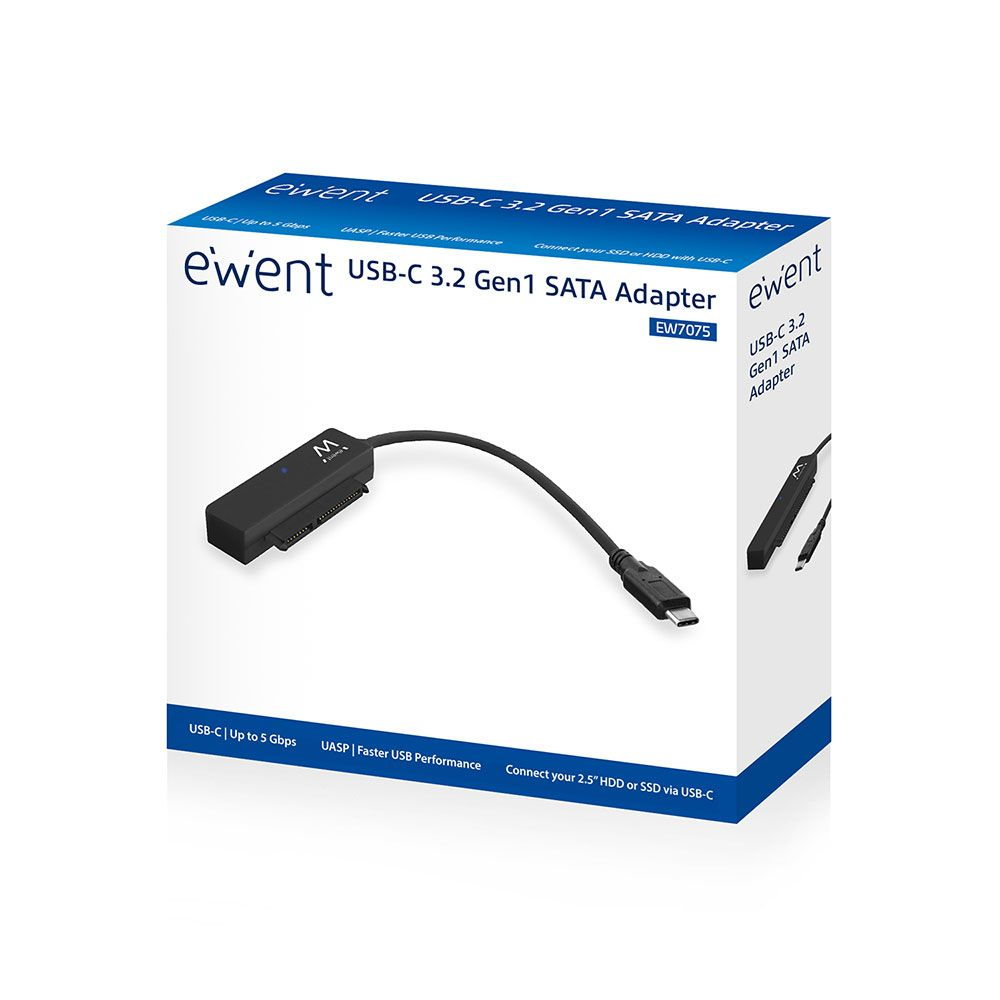 Adattatore Ewent USB-C 3.2 Gen1 SATA su confezione bianca.