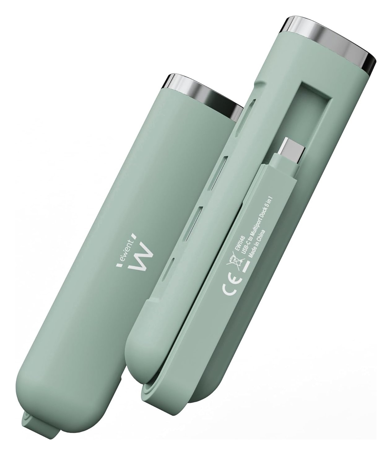 Due docking station USB-C verdi con accenti argentati. Una è aperta.