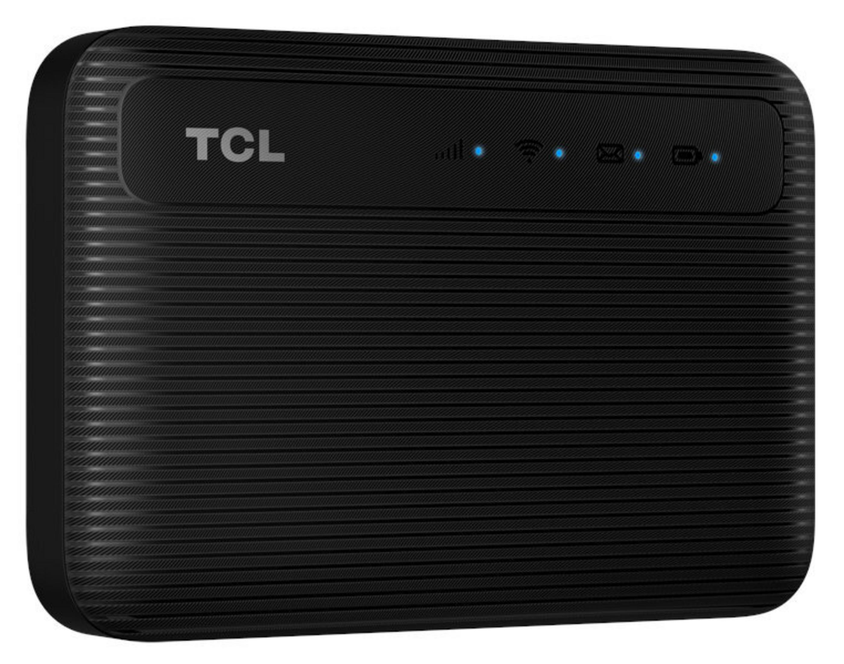 Dispositivo mobile TCL nero con indicatori di carica e icona segnale.