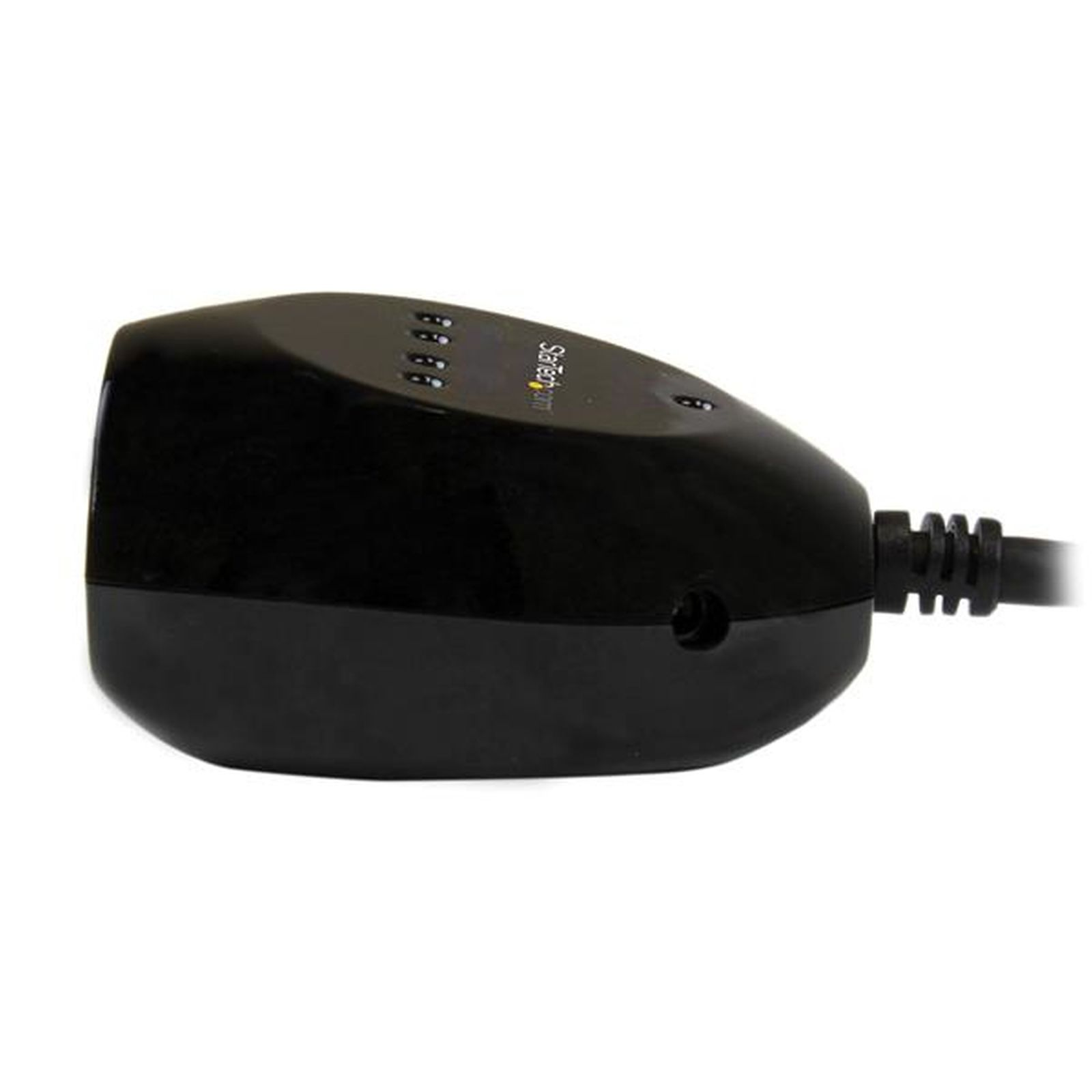 Dispositivo elettronico nero con cavo e prese d'aria.