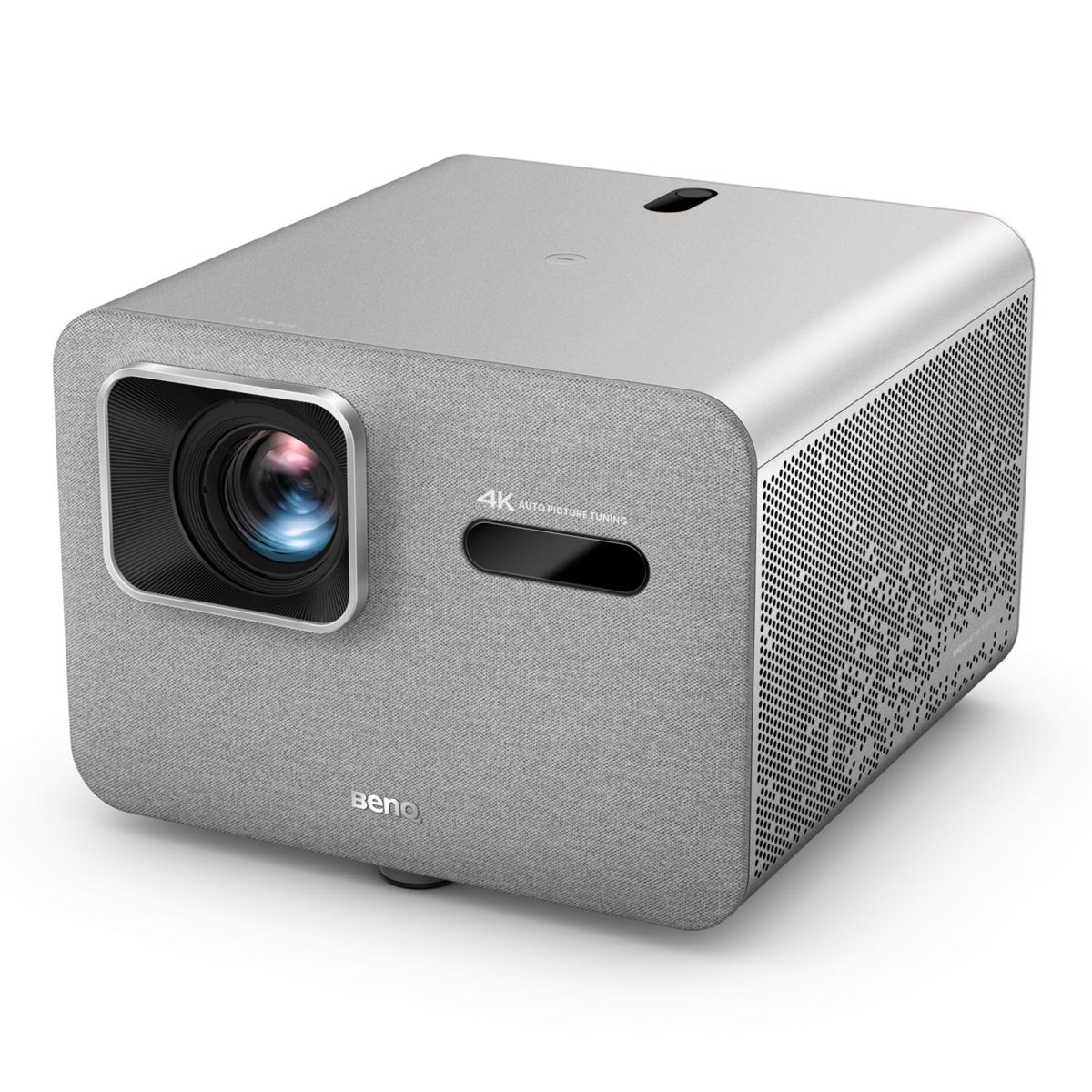 Projecteur BenQ gris avec objectif, aérations et texte "4K AUTO PICTURE TUNING".