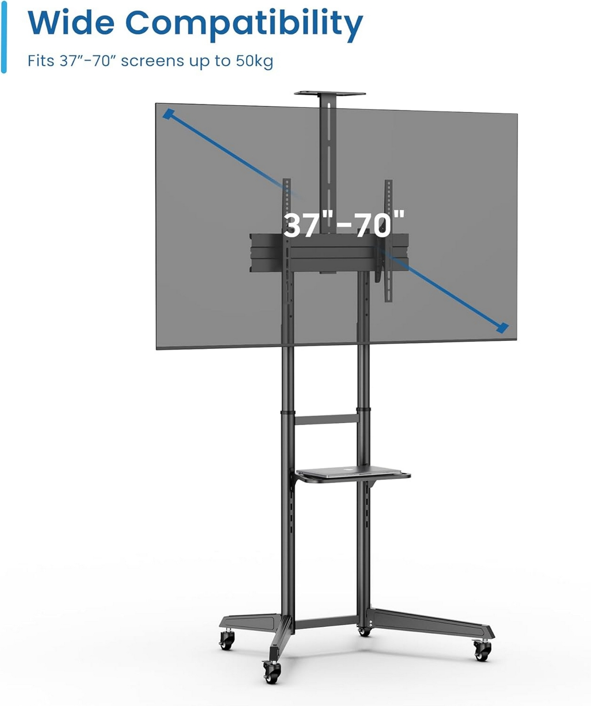 Supporto TV mobile per schermi 37-70 pollici, con ripiano.