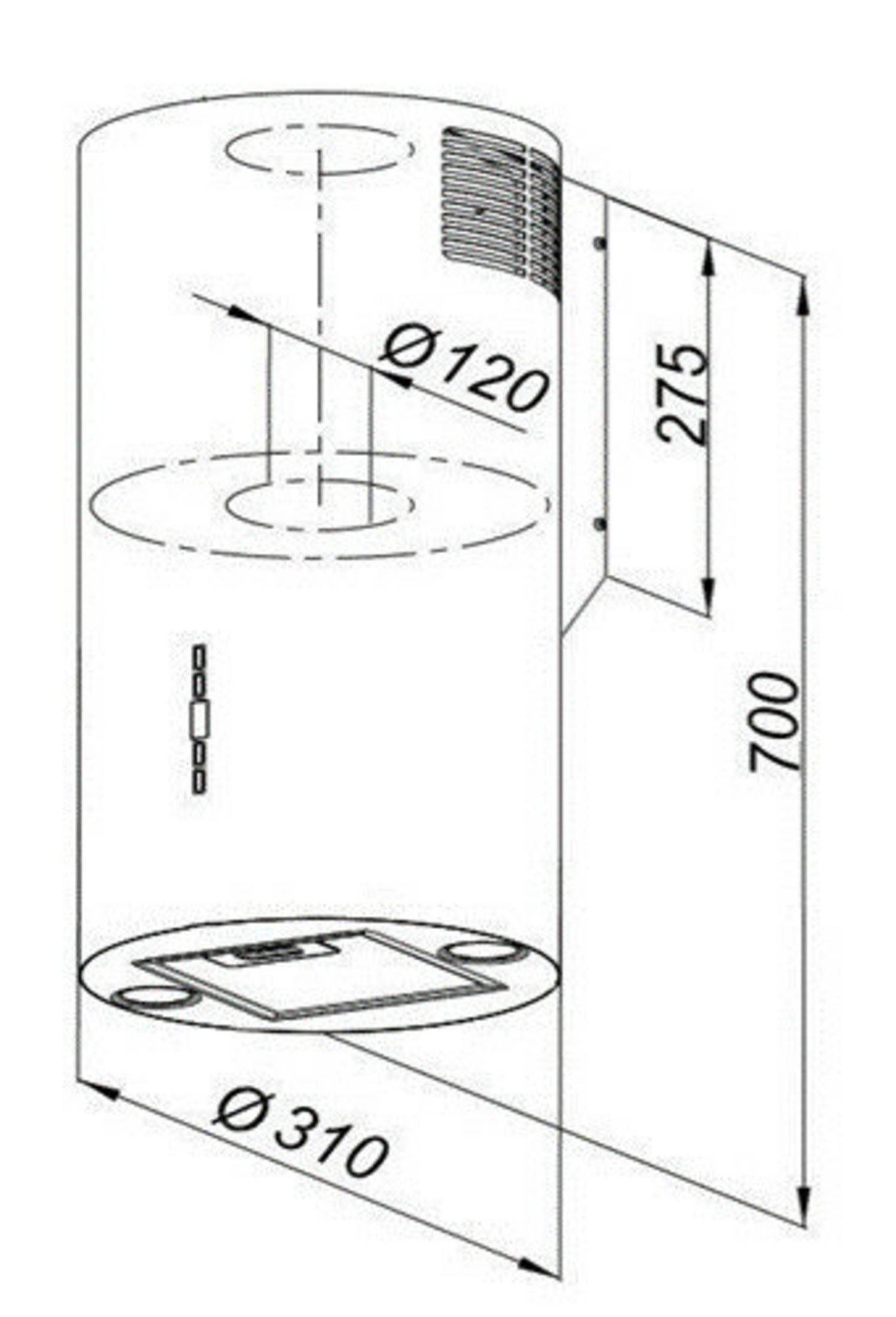 Rysunek techniczny okapu kuchennego, wymiary 310, 120, 275, 700 mm.