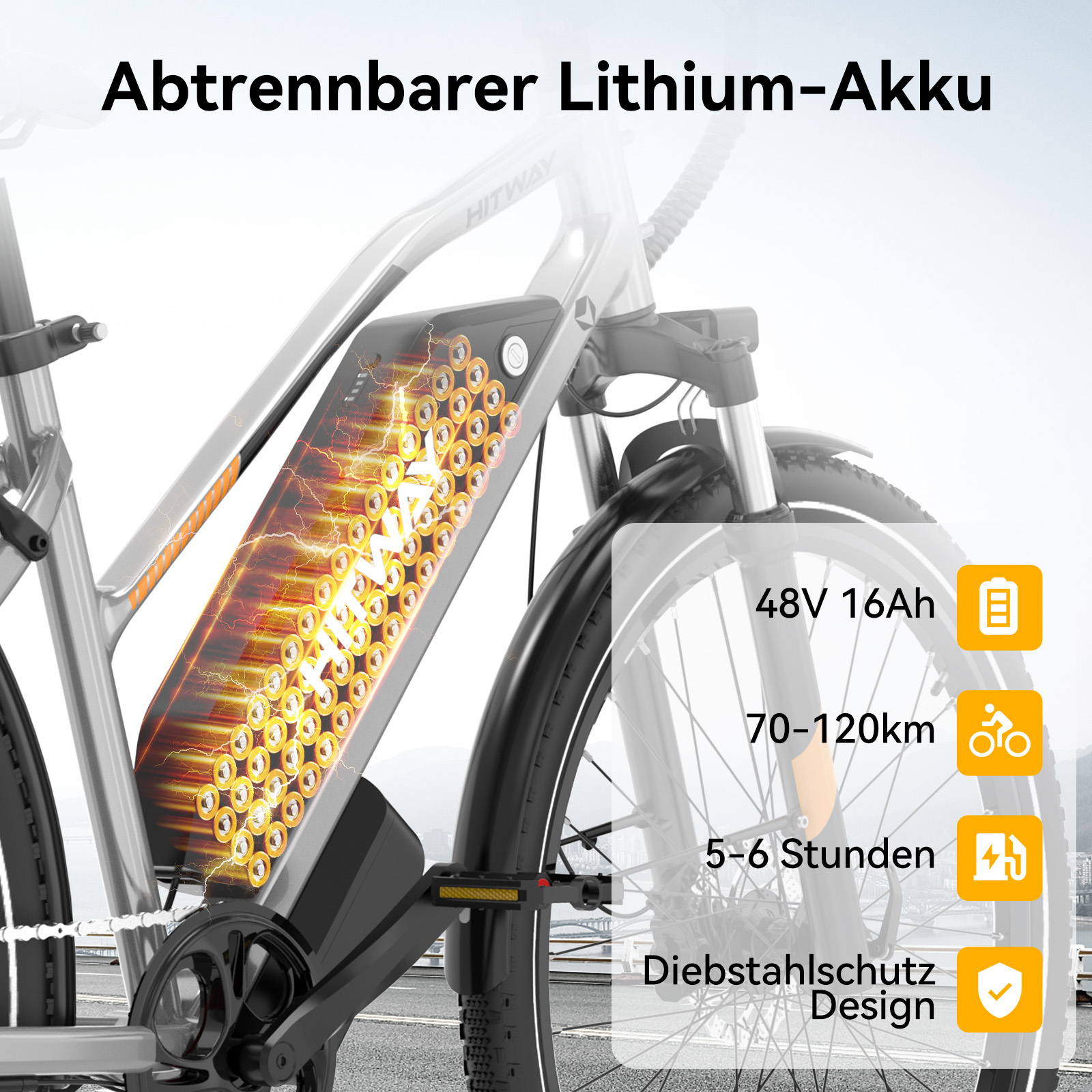 Elektrorad-Akku mit vielen Zellen, 48V, 16Ah, 70-120km Reichweite.