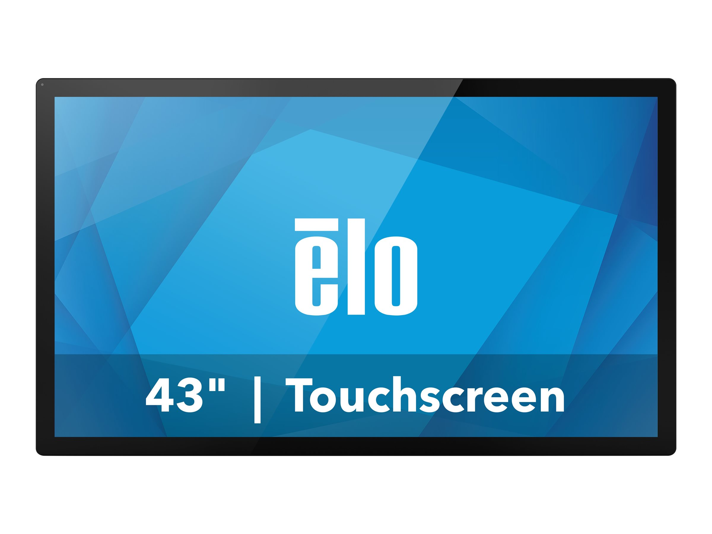 Un display touchscreen da 43 pollici con il logo Elo su sfondo blu.