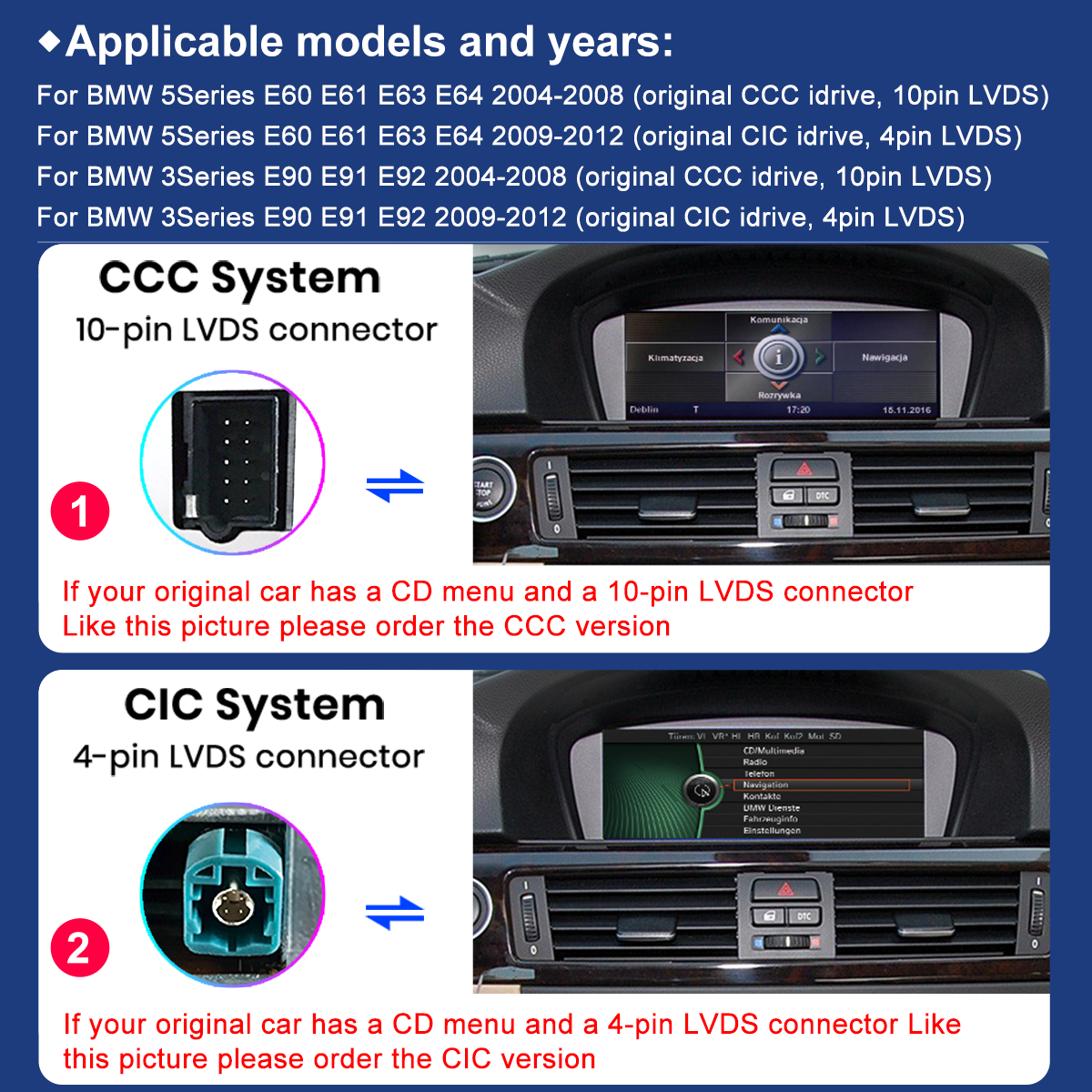 Sistemi BMW CCC vs CIC: connettore LVDS da 10 o 4 pin in auto.