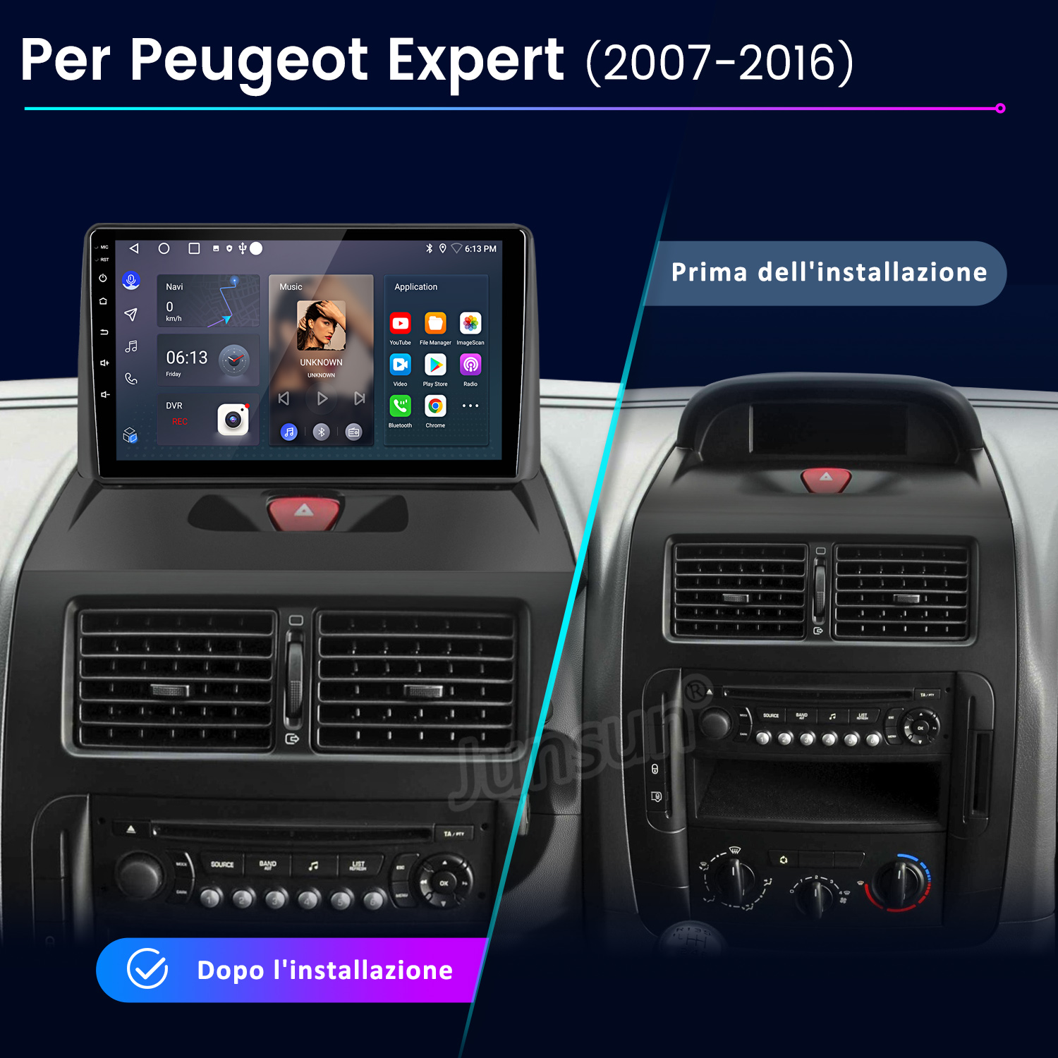 Peugeot Expert 2007-2016: Prima e dopo l'installazione di una nuova radio.