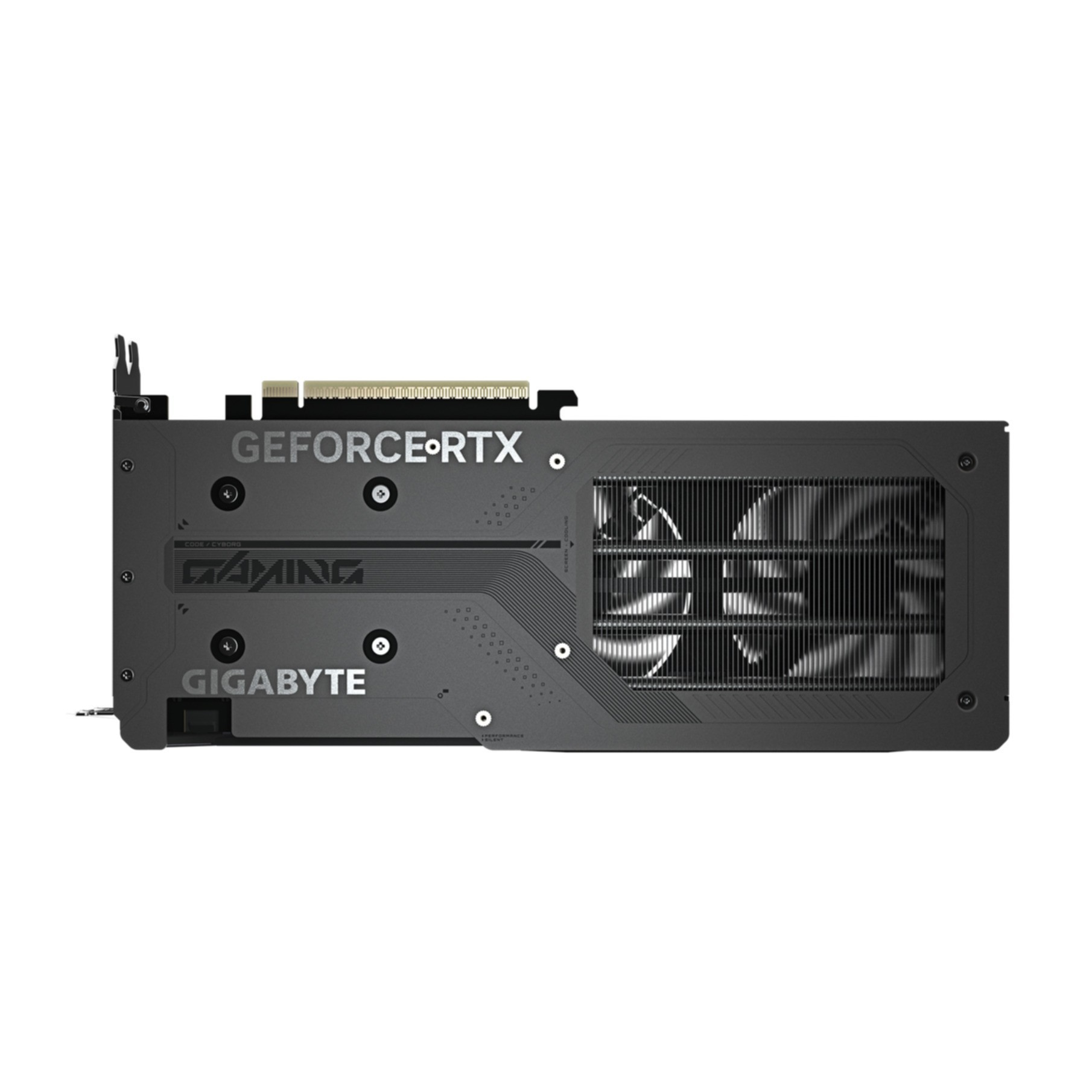 Czarna karta graficzna Gigabyte GeForce RTX do gier z wentylatorami.