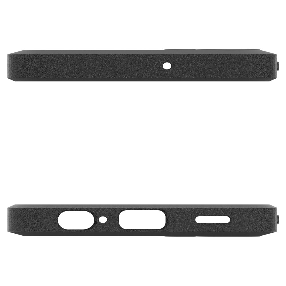 Coque de téléphone noire avec découpes pour ports et boutons.