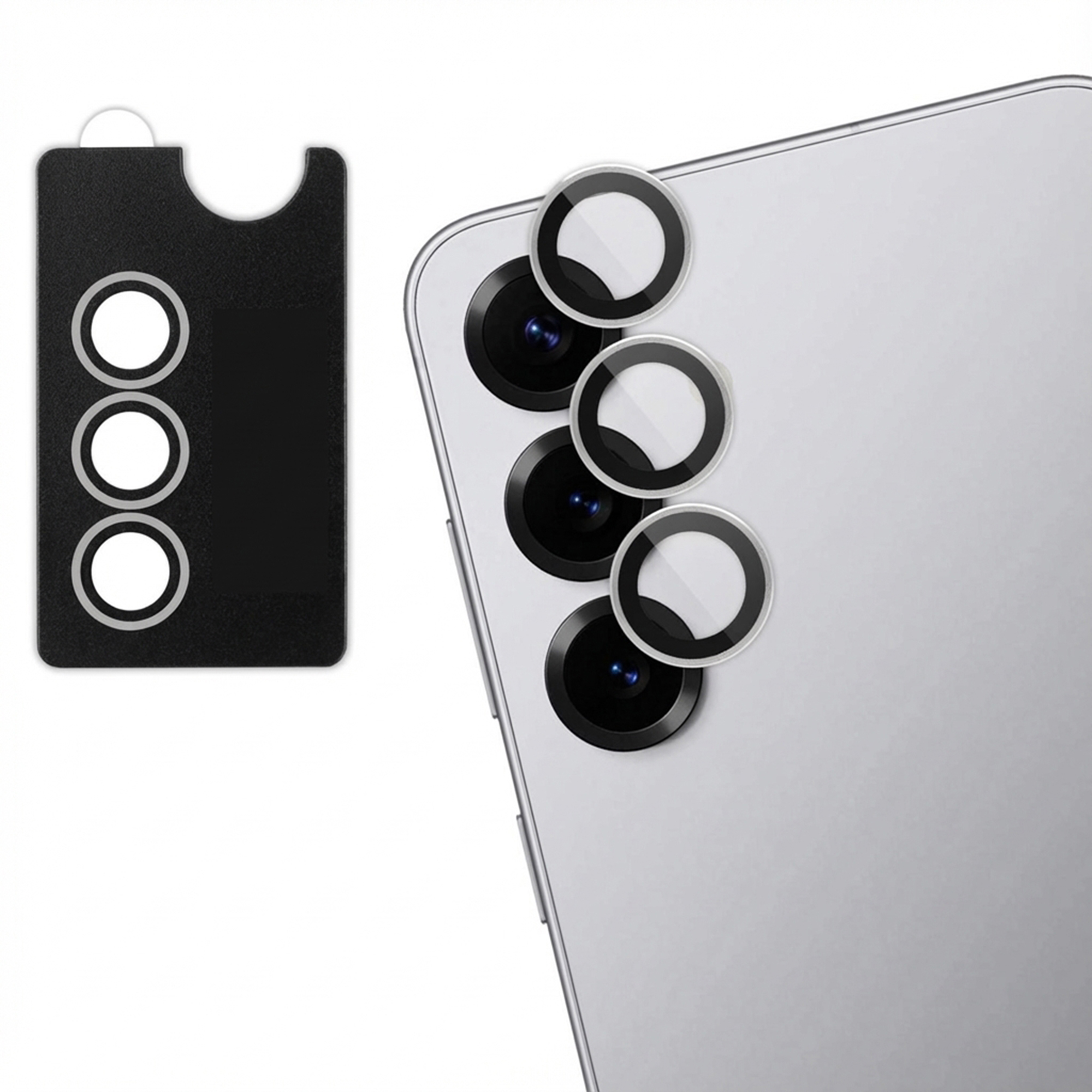 Support noir avec trois cercles à côté des objectifs de téléphone.