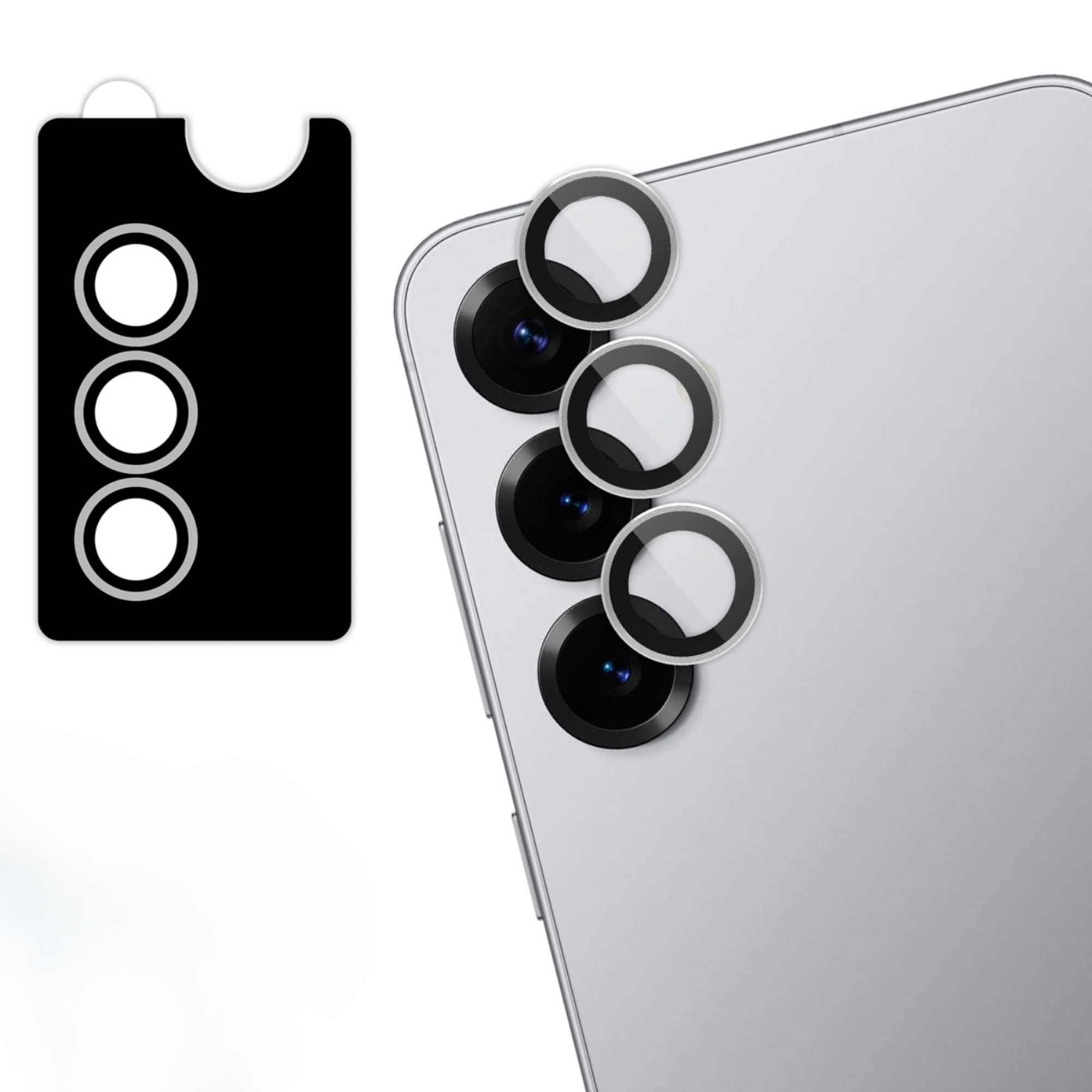 Support noir avec trois cercles à côté, trois lentilles sur un téléphone.