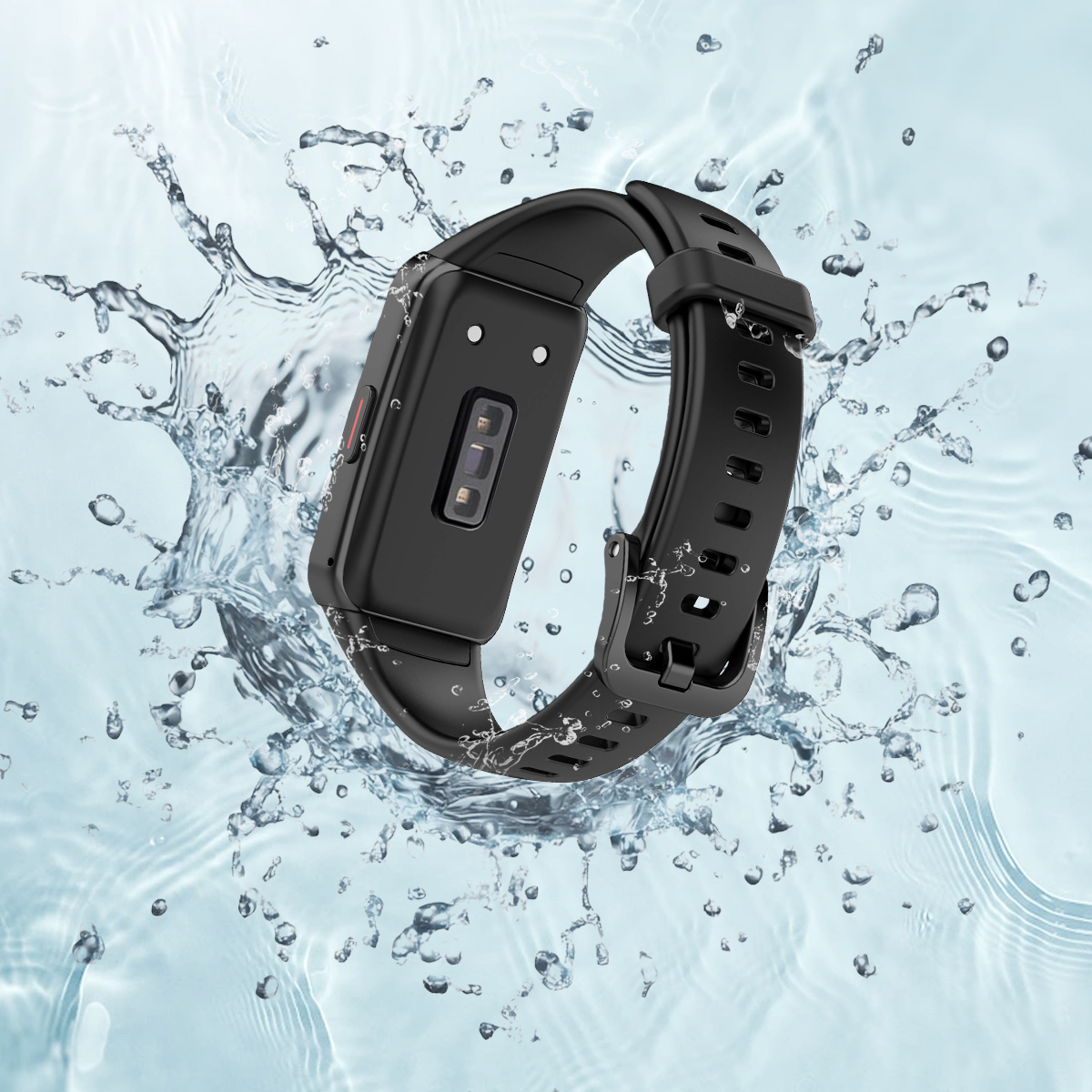 Fascia fitness nera con gocce e schizzi d'acqua.