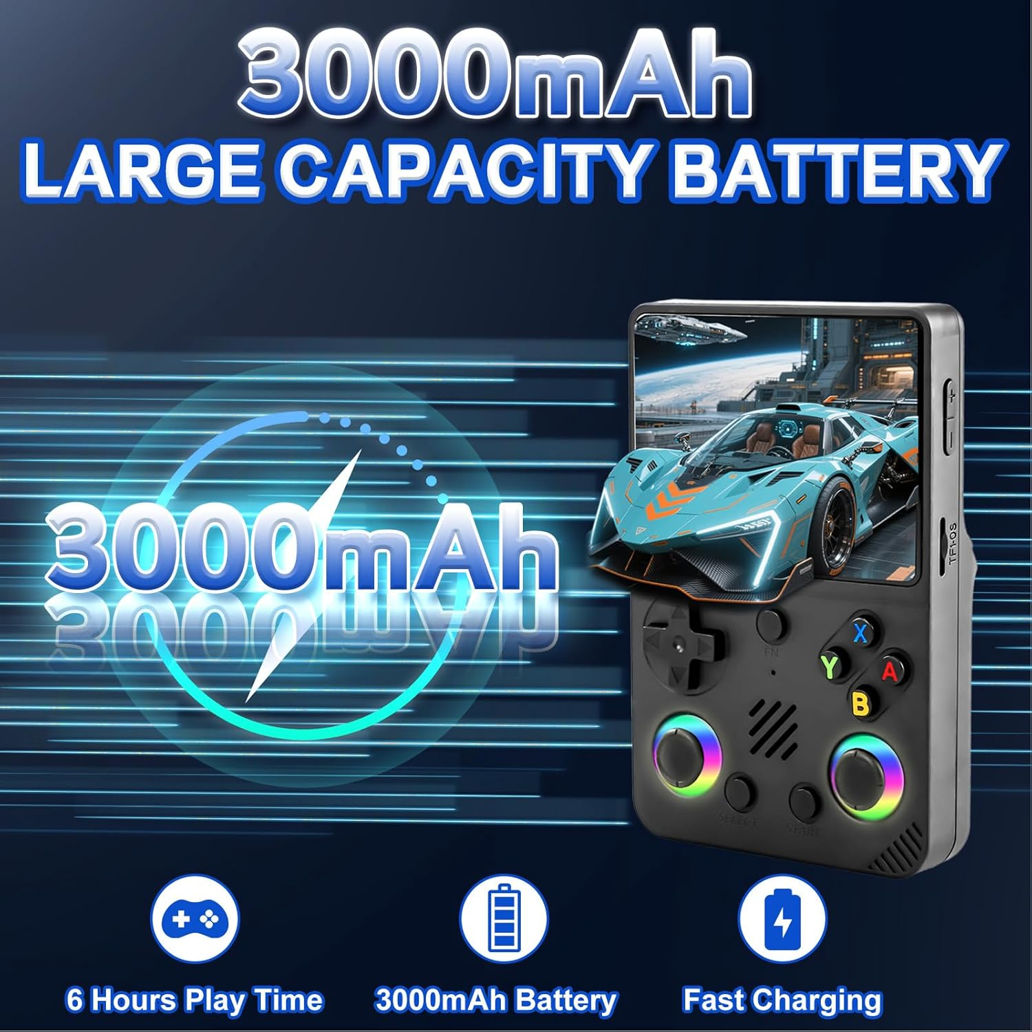 Console portatile con batteria da 3000mAh, mostra gioco di corse. 6 ore gioco.