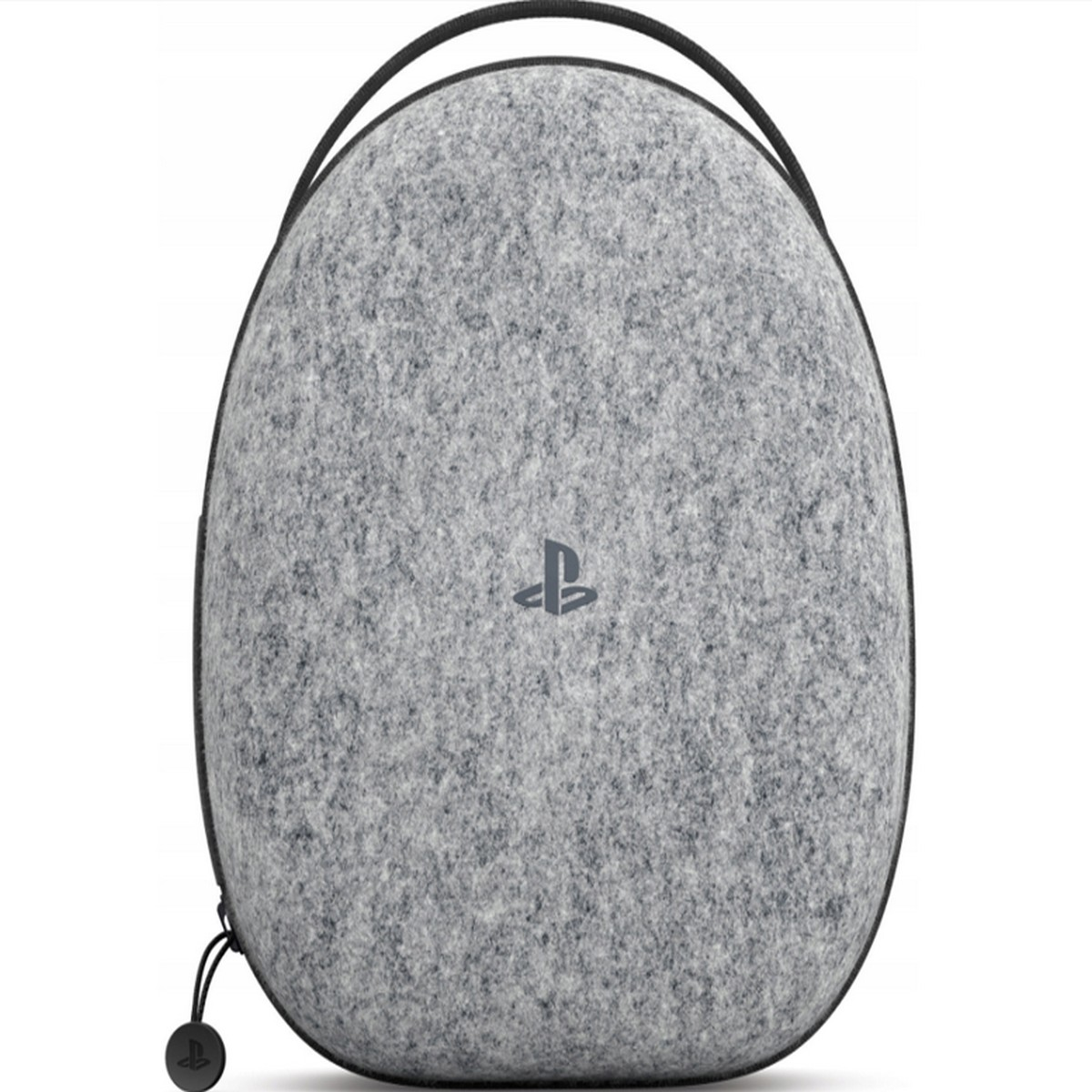 Custodia grigia in feltro con manico nero e simbolo PlayStation.