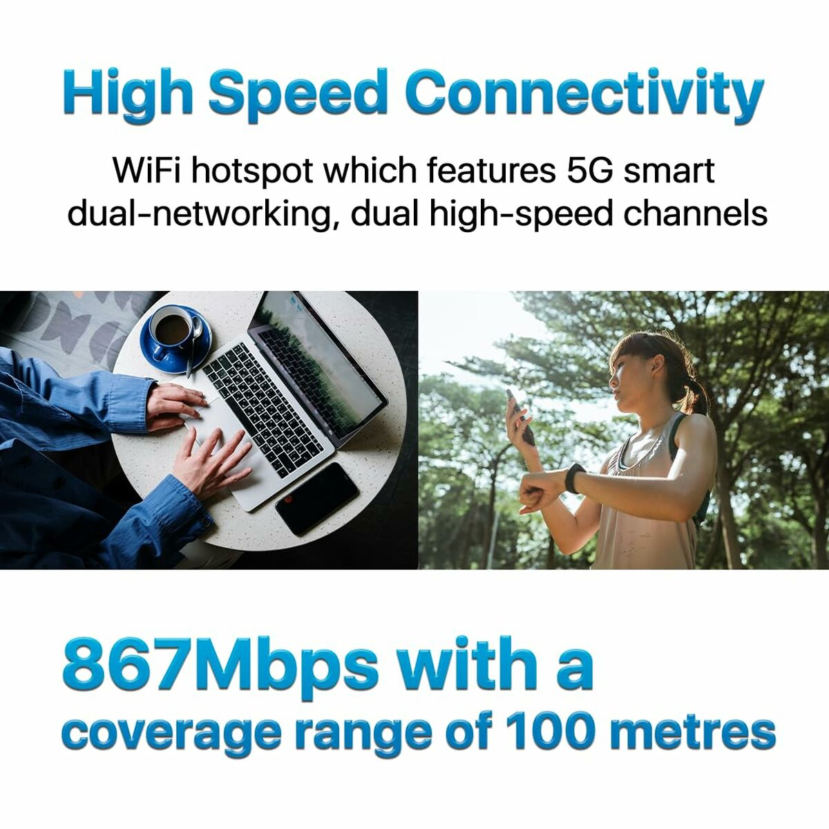 Szybka łączność z laptopem, telefonem i kobietą na zewnątrz.