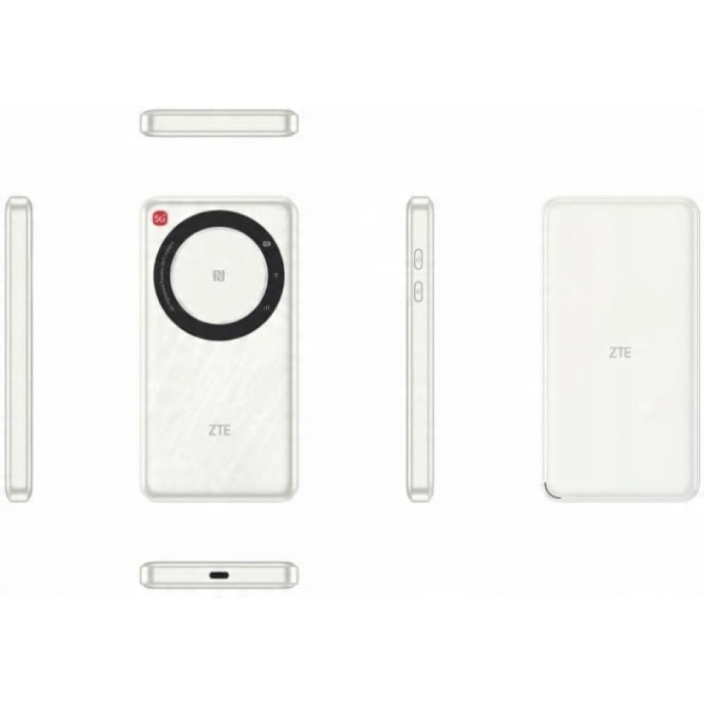 Widoki białego smartfona ZTE Axon 40 Ultra Aerospace Edition ze wszystkich stron.