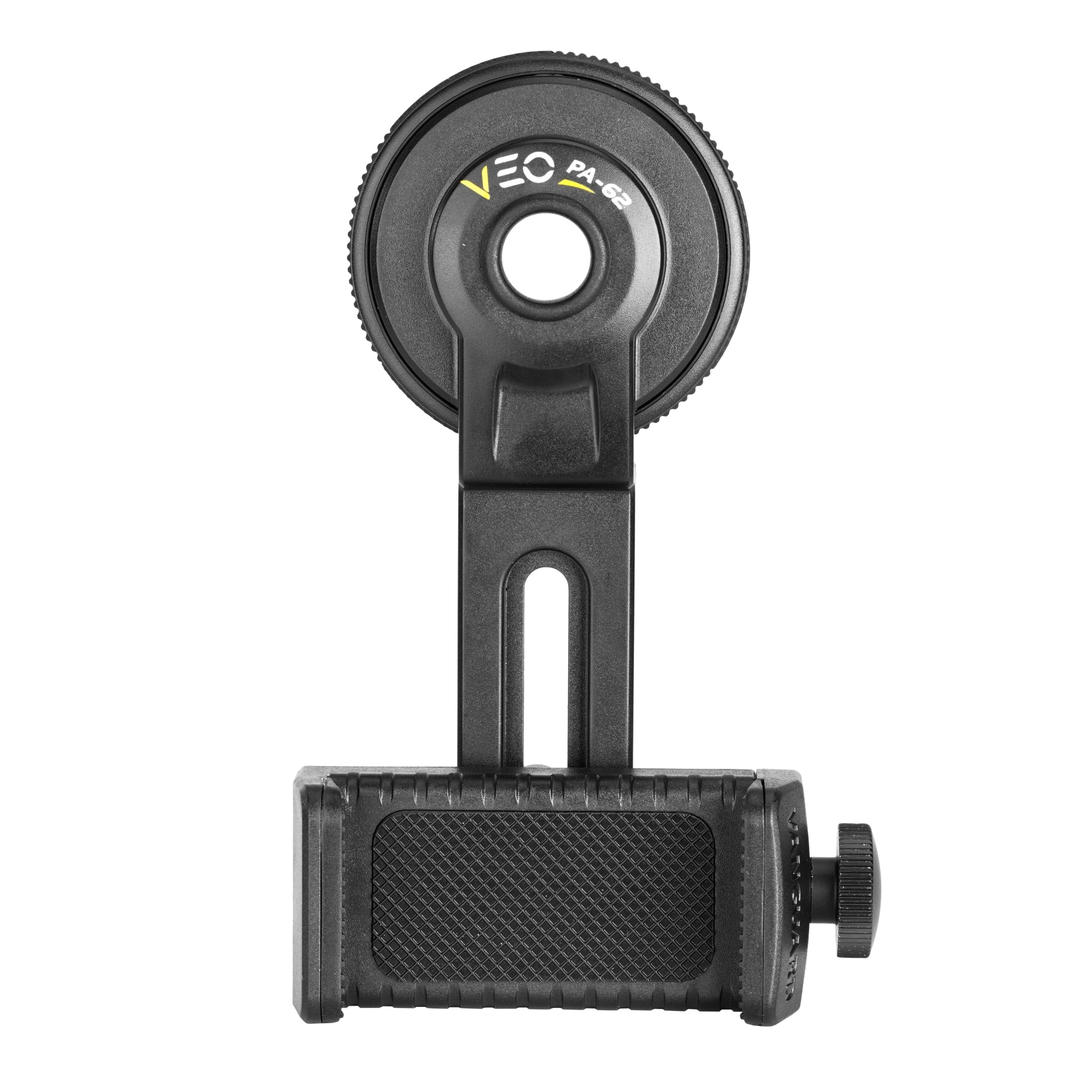 Un soporte negro para smartphone con letras VEO PA-62, sobre fondo blanco.