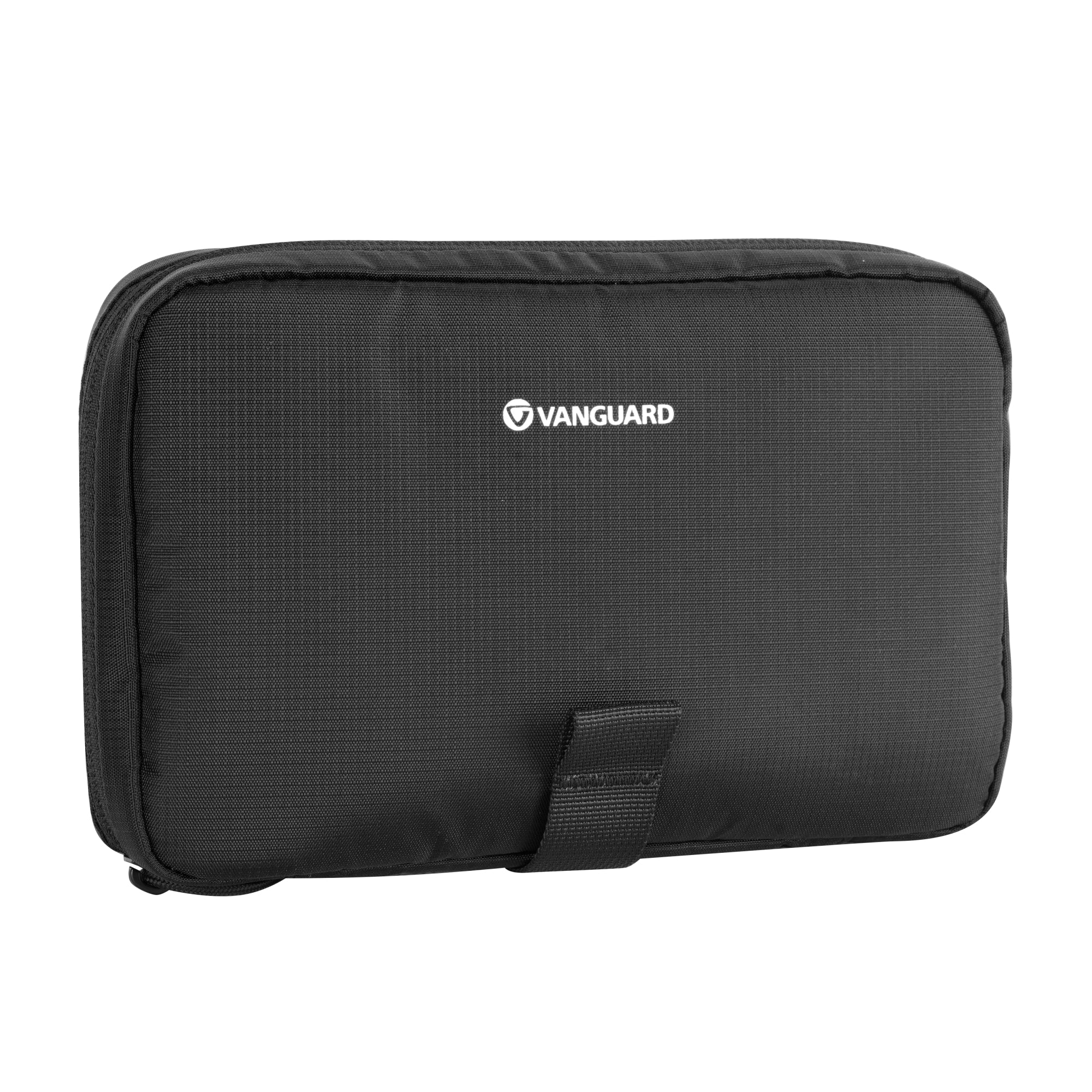 Bolsa negra con logo VANGUARD y correa, sobre fondo blanco.