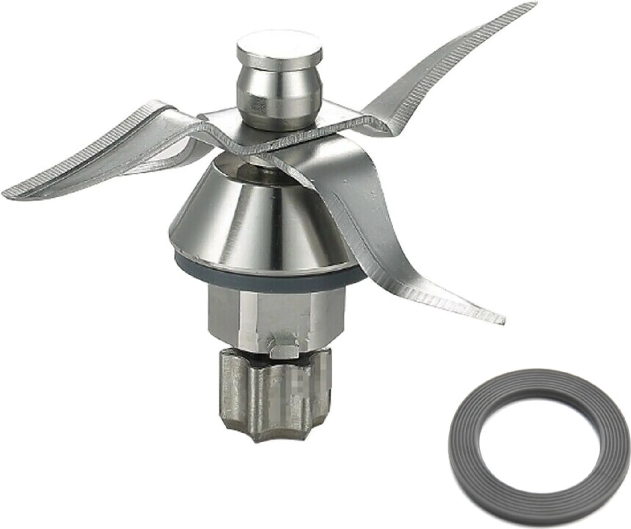 Metallklingen eines Mixers mit einem Dichtungsring daneben.