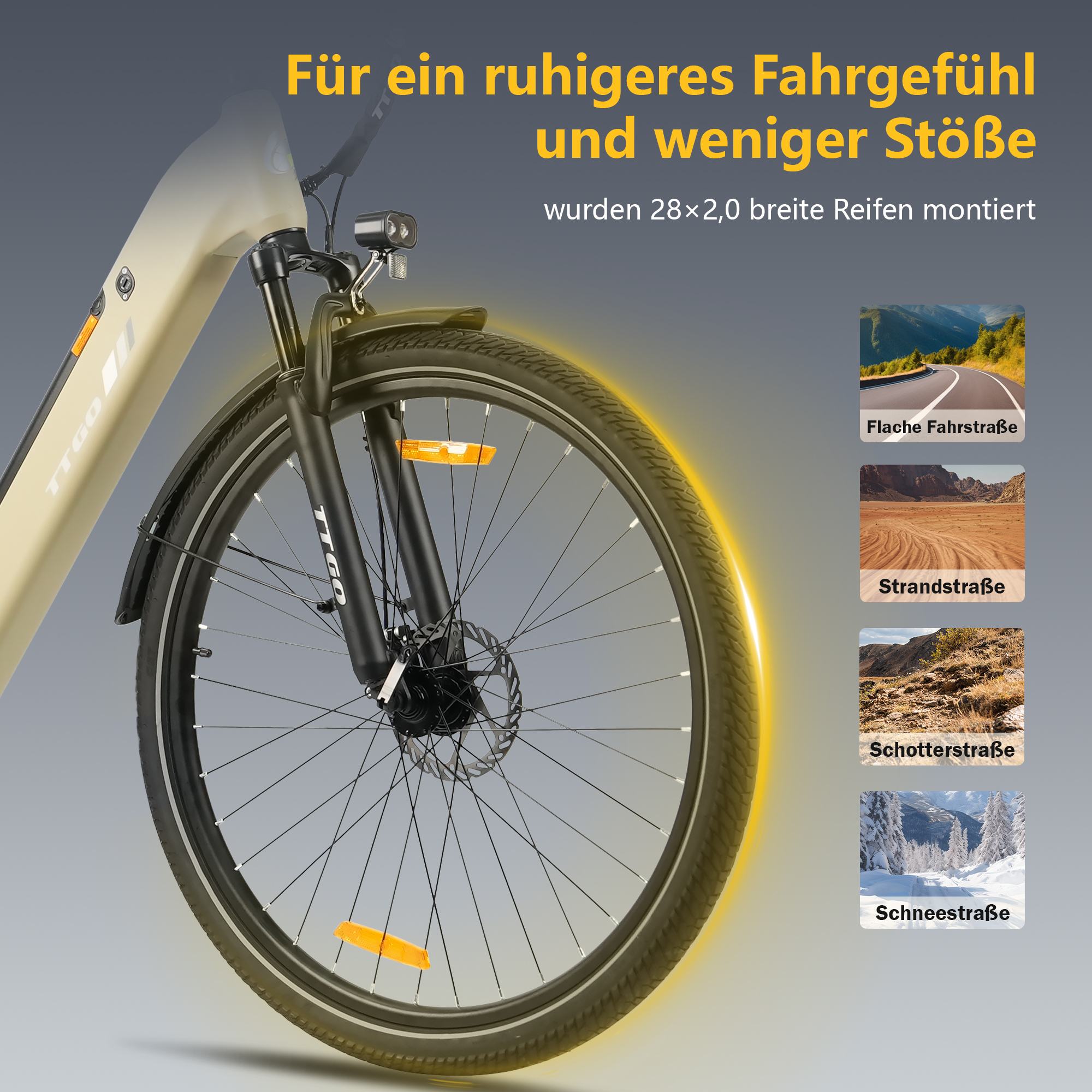 Ein Fahrrad mit breiten Reifen, bereit für verschiedene Terrains.