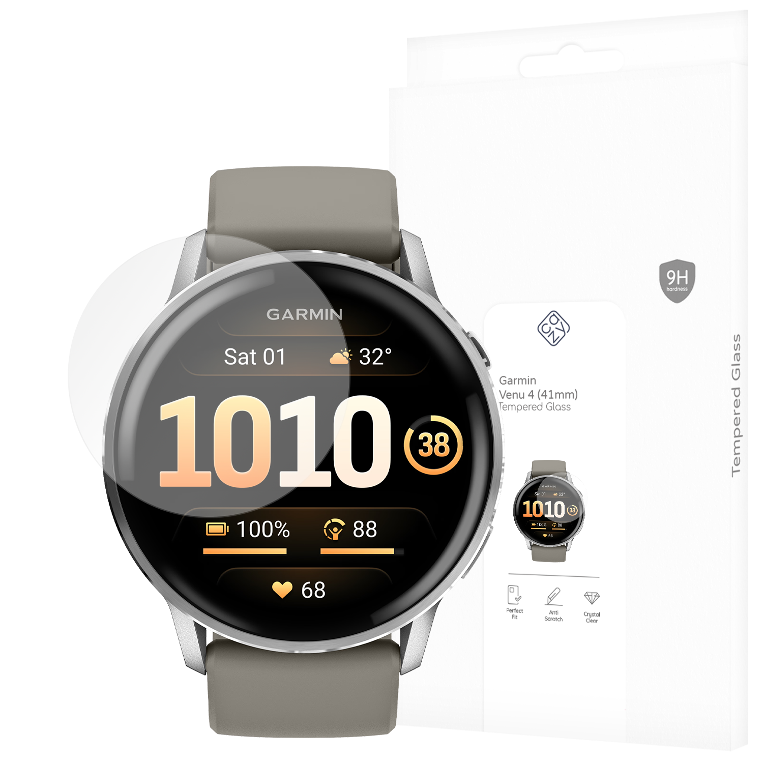 Garmin Venu 4 (41mm) Uhr mit Displayschutzfolienverpackung. Merkmale: 9H Härte.