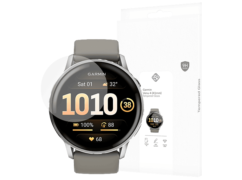 CAZY Schutzglass - Displayschutz Tempered Glass 2 Stück, Displayschutzfolie, Garmin, Venu 4 (41mm), Transparant