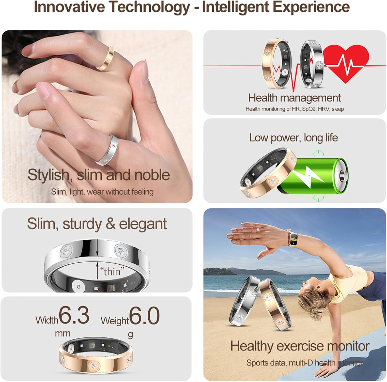 Produktübersicht: Intelligente Ringe mit Gesundheitsmanagement und schlankem Design.