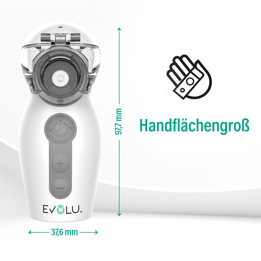 Ein weißer Vernebler mit Maßen 97,7 mm Höhe und 37,6 mm Breite.