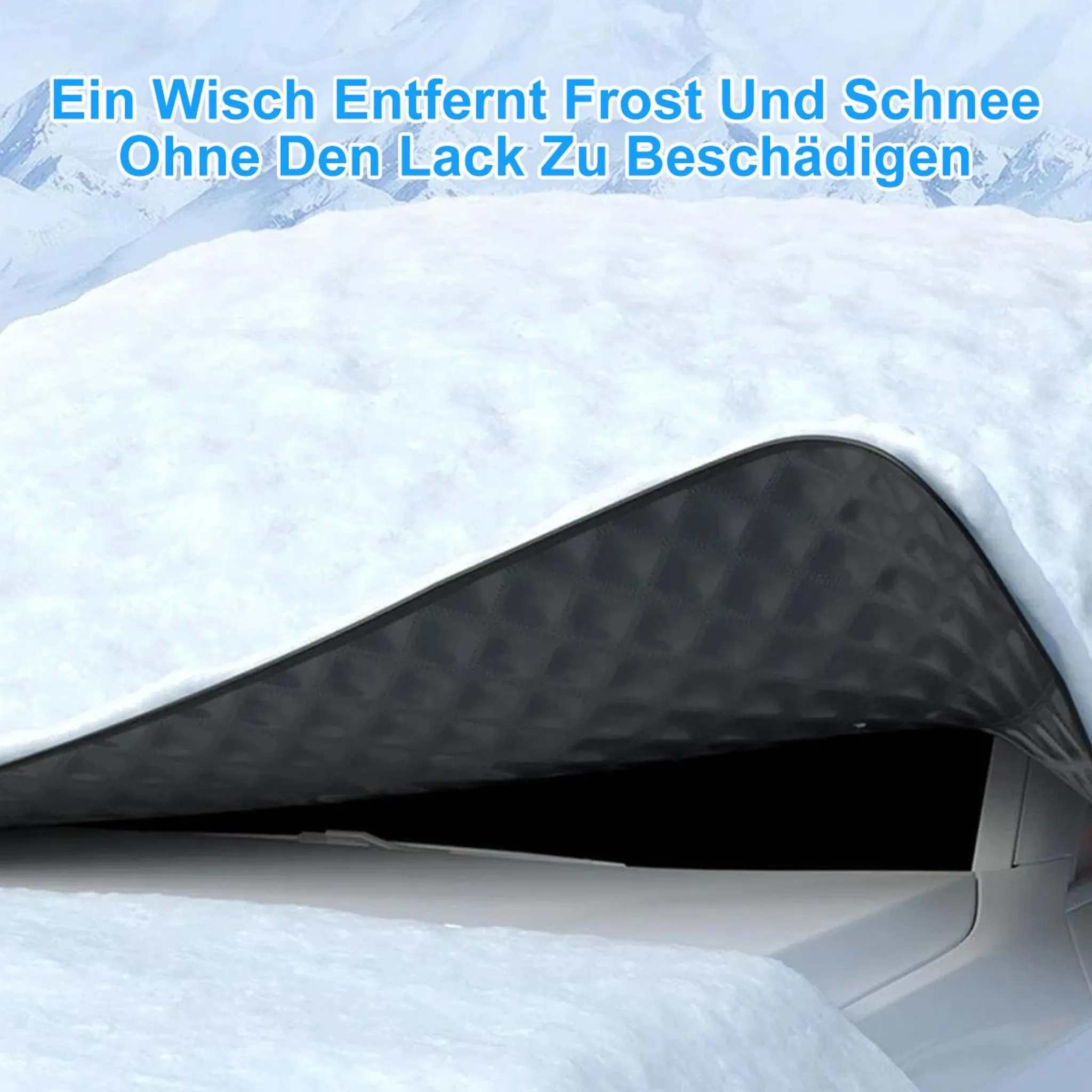 Ein Auto ist mit einer Schneeschutzabdeckung bedeckt, die Frost und Schnee ohne Lackschäden entfernt.