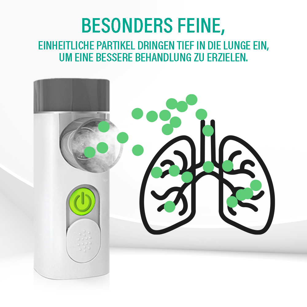 Inhalator zerstäubt feine Partikel, die in die Lunge gelangen.