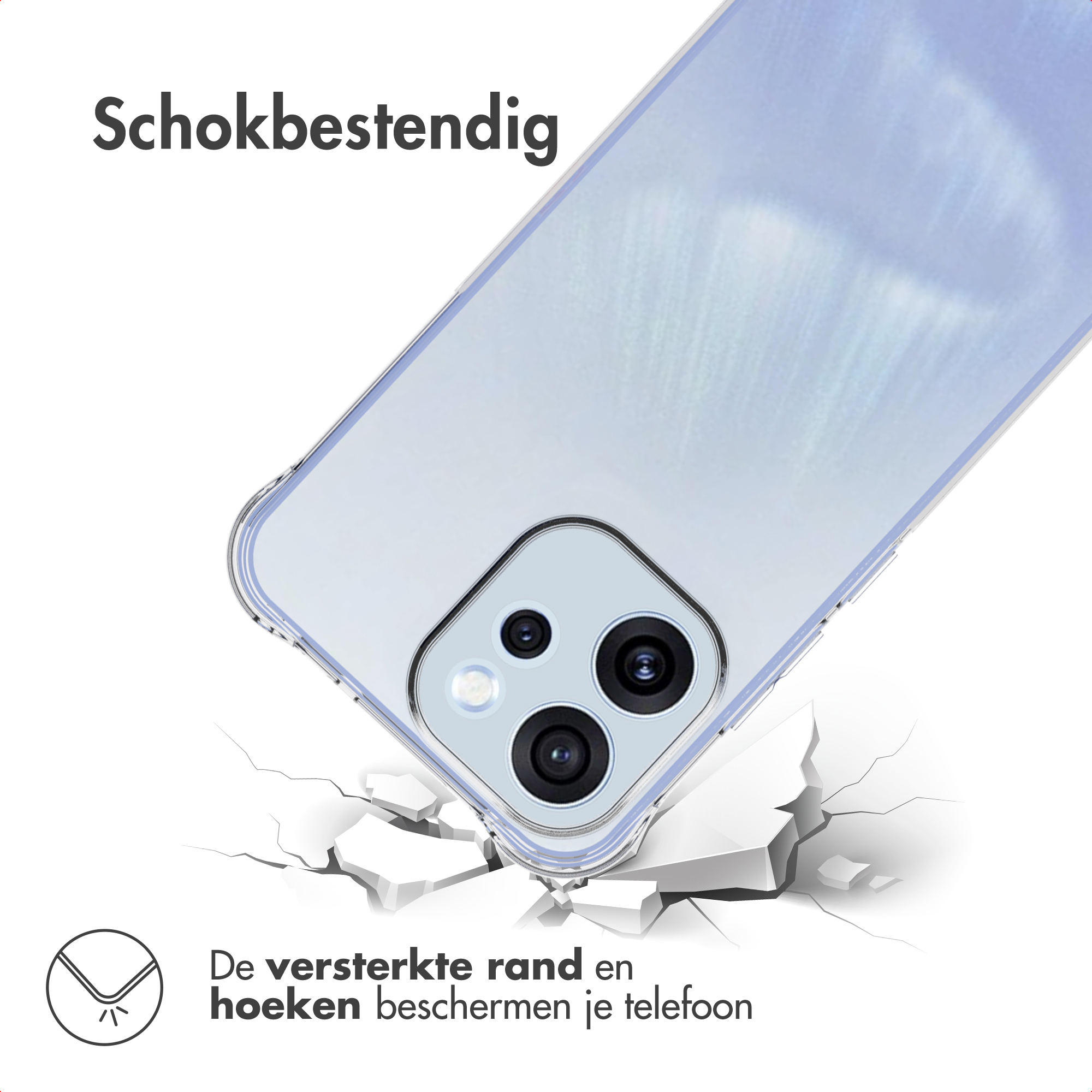 Shock-resistant case with reinforced corners protects the phone.