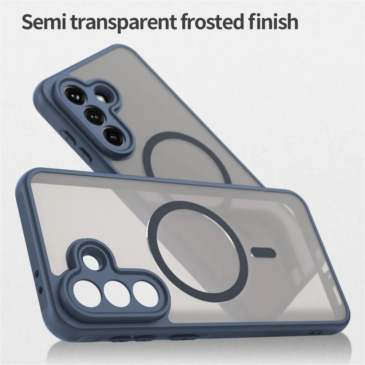 Deux coques de téléphone bleues avec finition dépolie et découpes caméra.