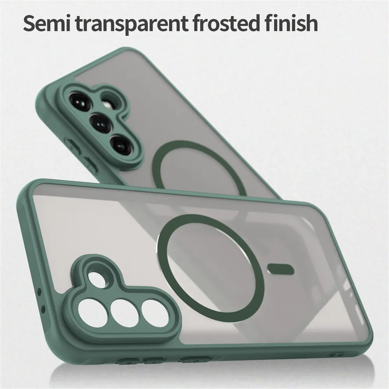 Twee groene telefoonhoesjes met half-transparante frosted afwerking.