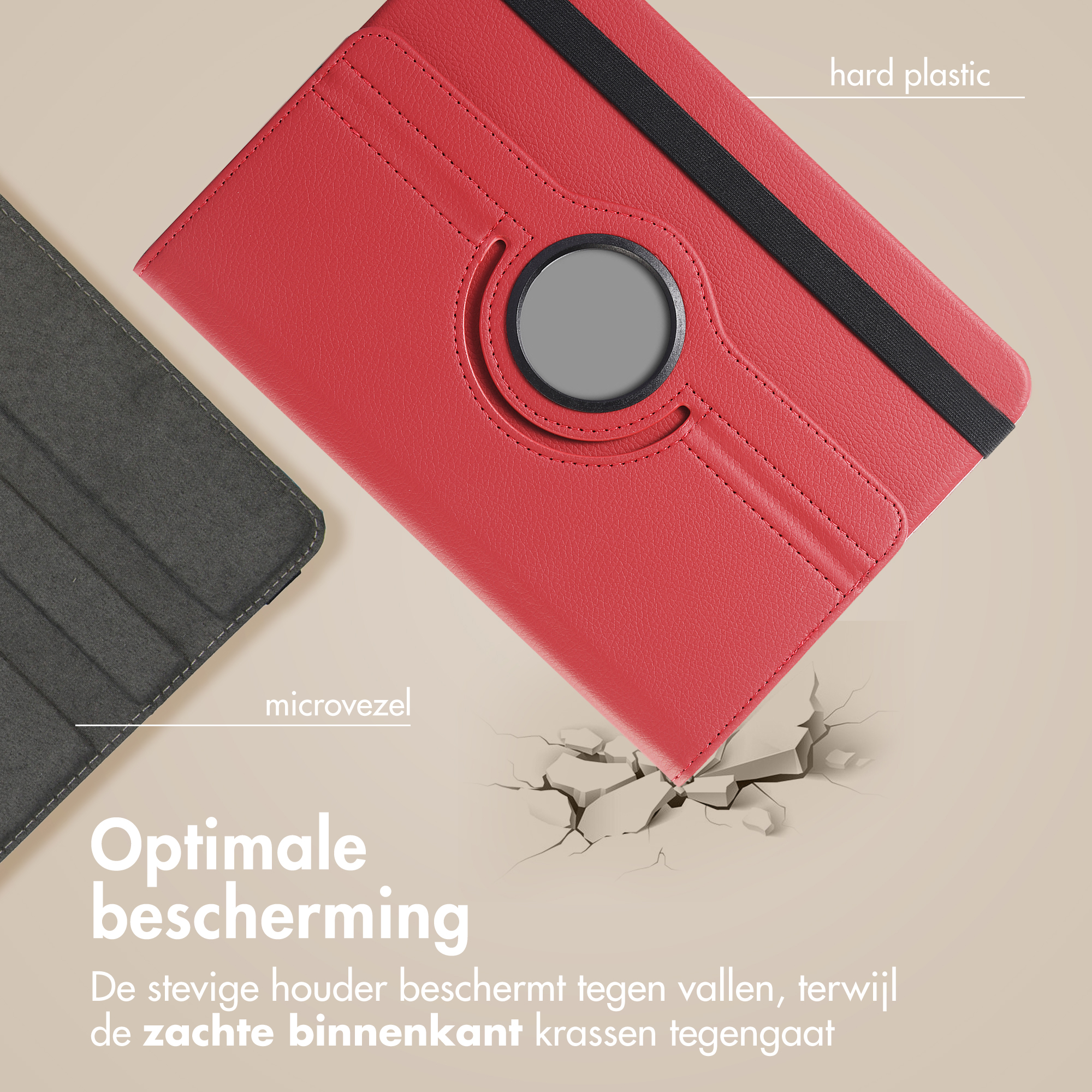 Étuis rouges et gris pour tablette, un en plastique dur, un en microfibre.