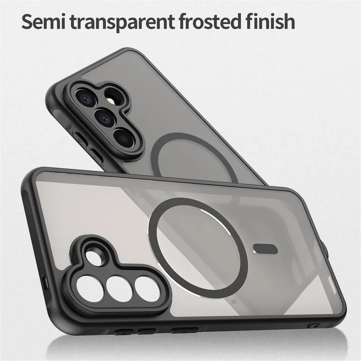 Coque de téléphone dépolie et translucide avec cadre noir.