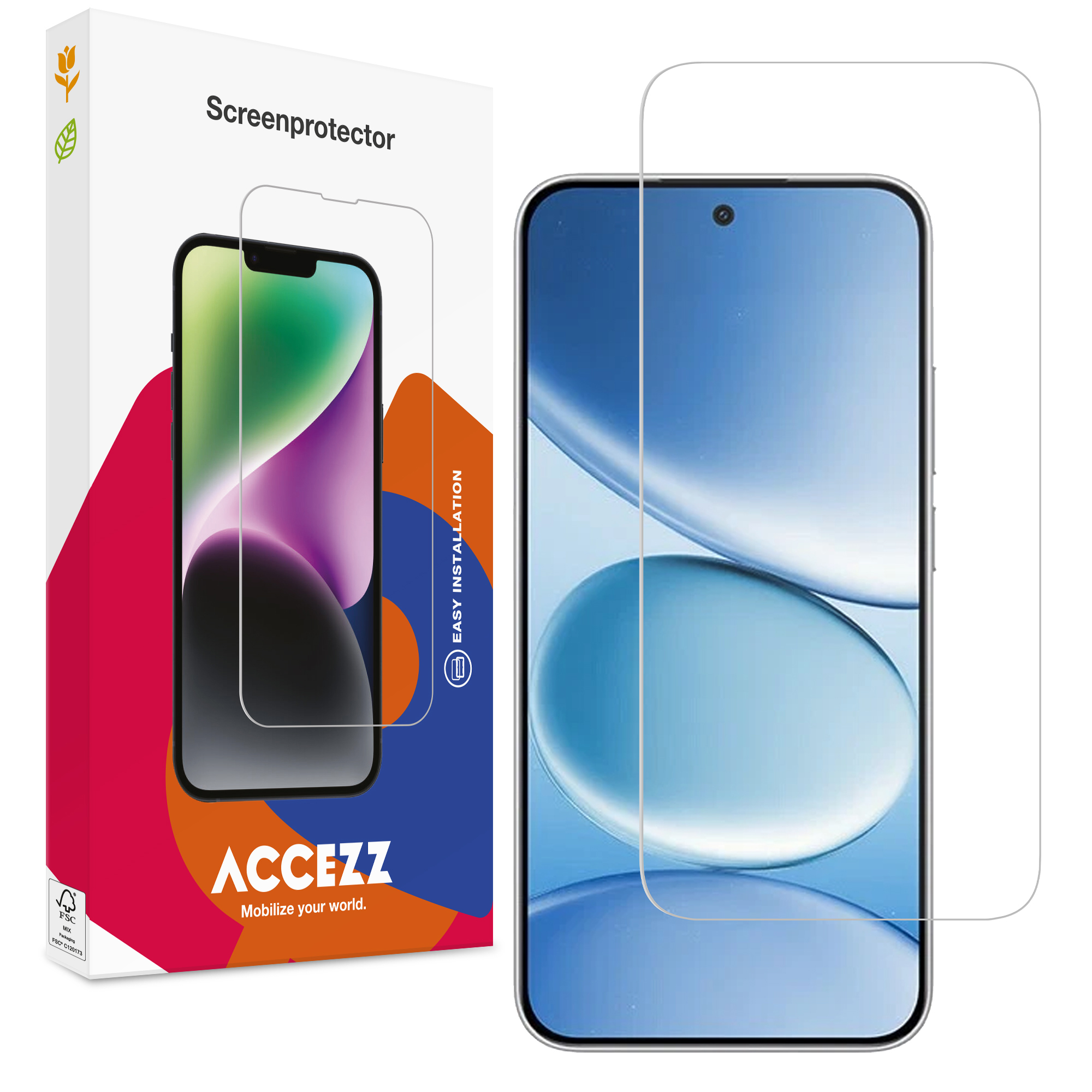 Emballage avec un protecteur d'écran de smartphone et un protecteur supplémentaire.
