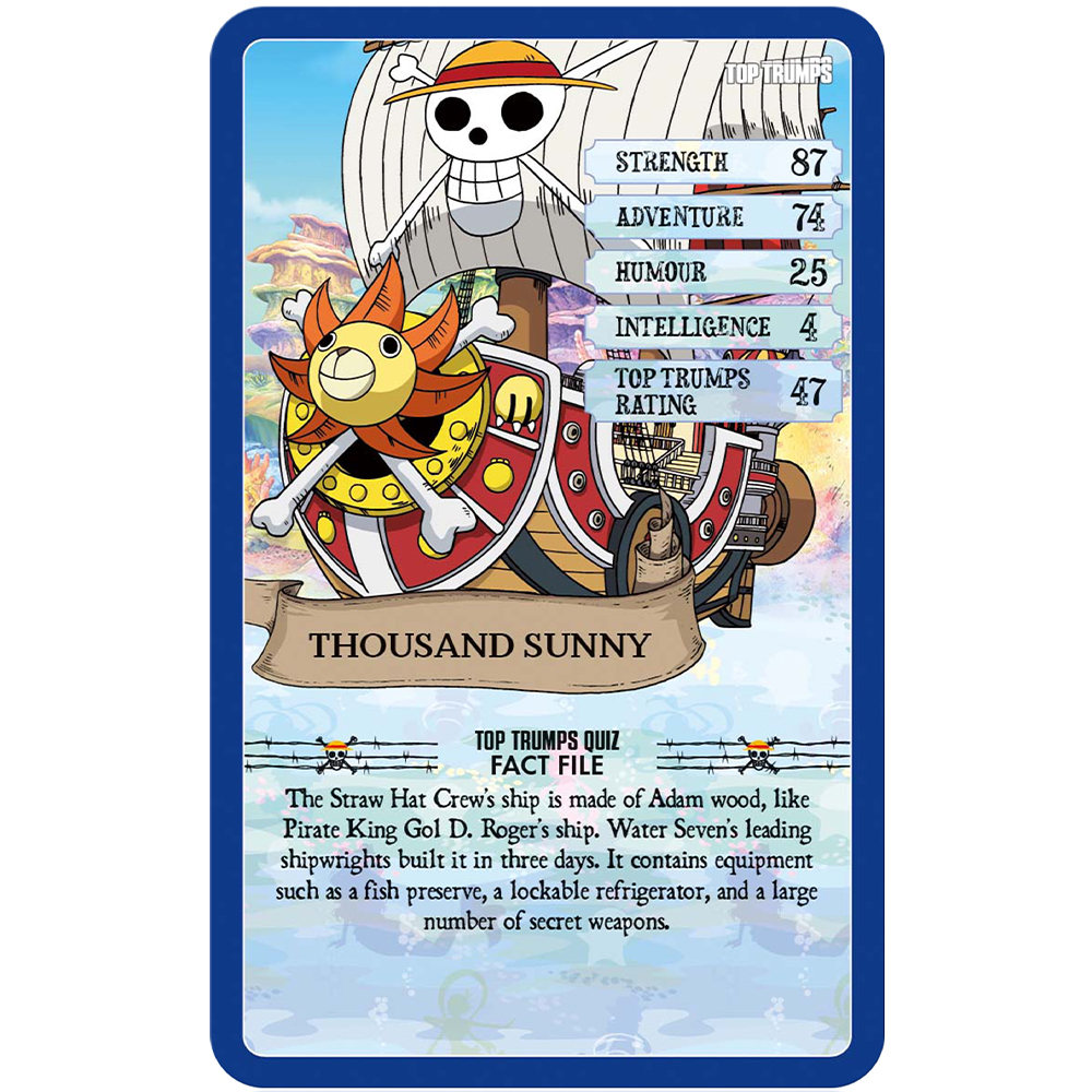 La nave Thousand Sunny con vela a teschio e testa di leone.