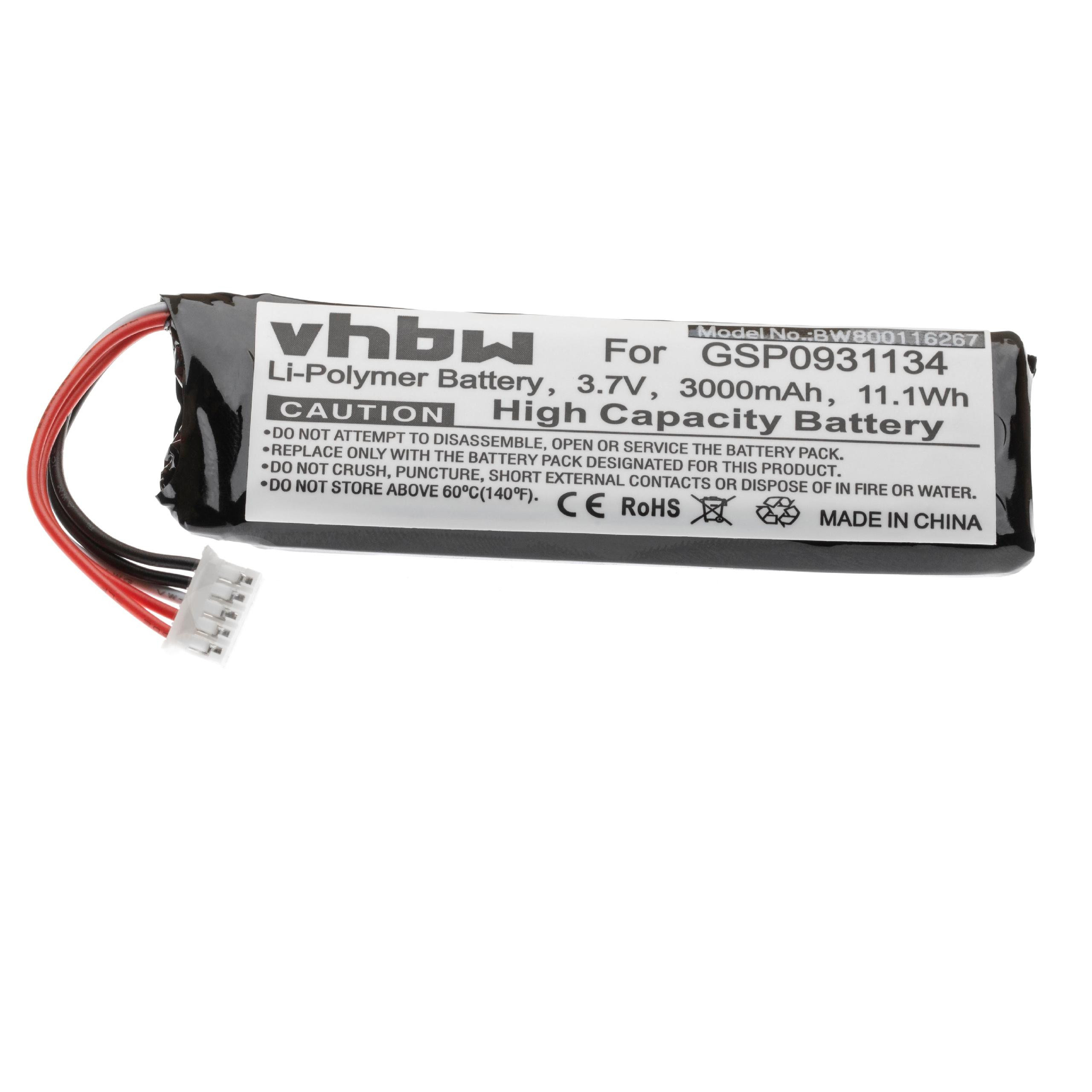 Ein Li-Polymer-Akku 3,7V 3000mAh mit Kabeln und Beschriftung.