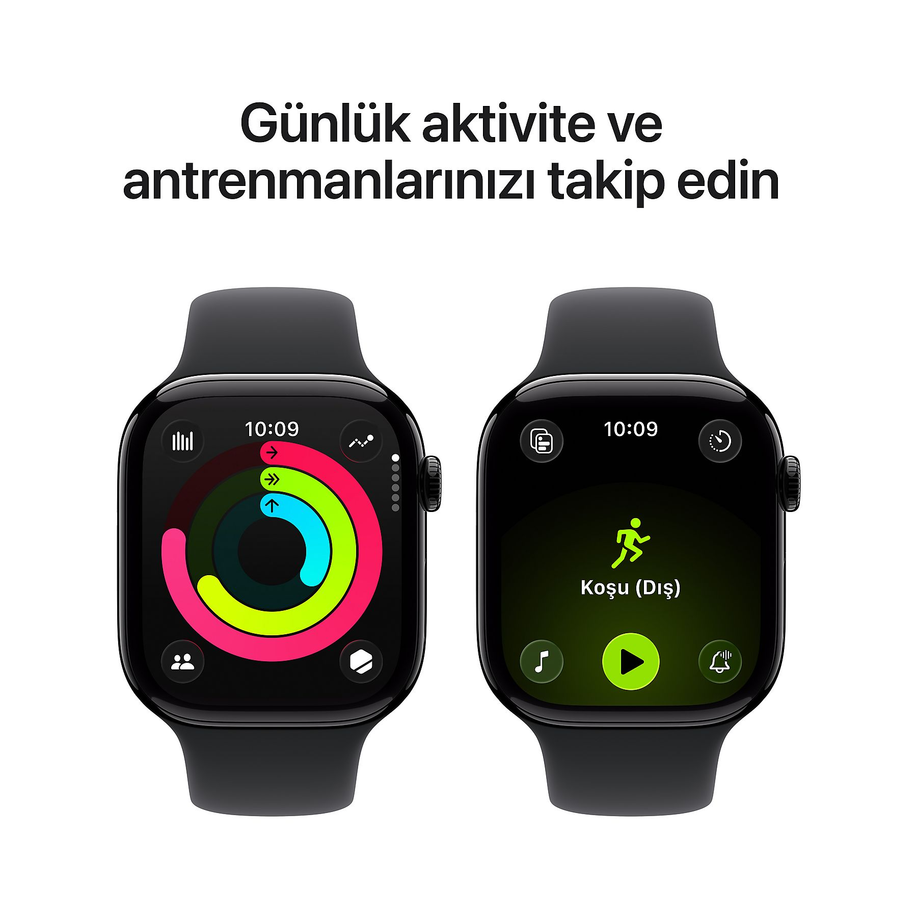 İki akıllı saat aktivite verilerini ve antrenman seçeneklerini gösteriyor.
