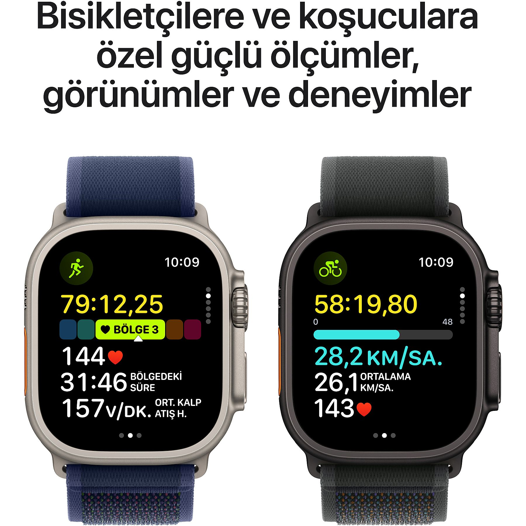 Dwa smartwatche z danymi sportowymi. Lewy bieganie, prawy jazda na rowerze.