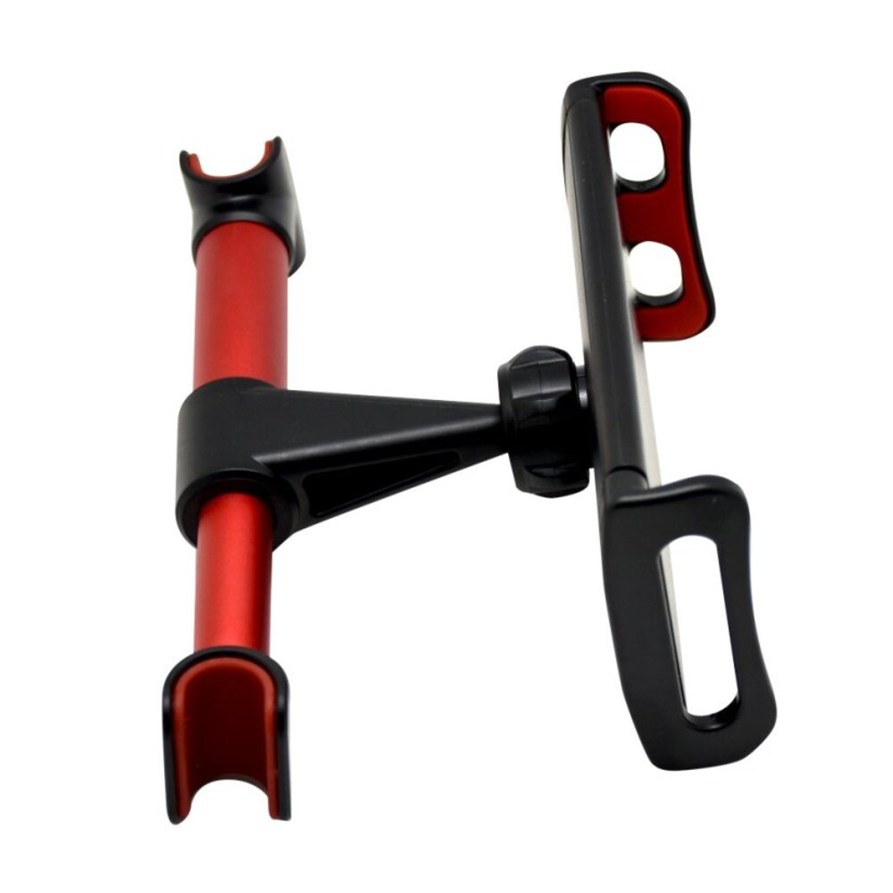 Czerwono-czarny uchwyt na telefon lub tablet, na białym tle.